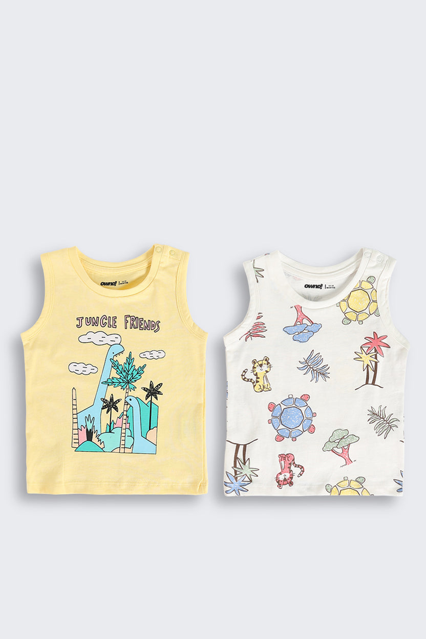 Multi Coloured Jungle Theme Cotton Pack of 2 T-Shirt for Infant Boys - Image 2