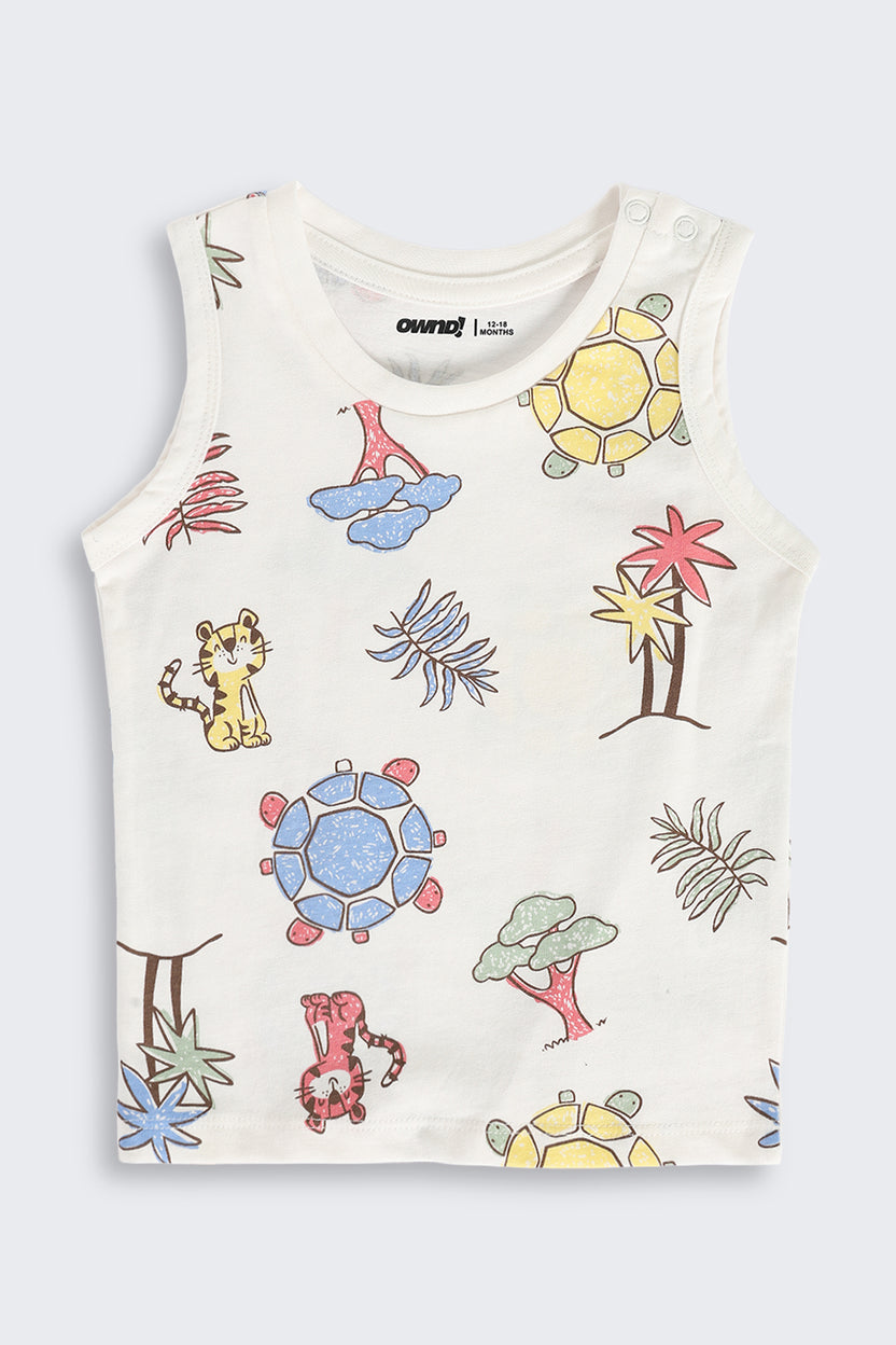 Multi Coloured Jungle Theme Cotton Pack of 2 T-Shirt for Infant Boys - Image 3