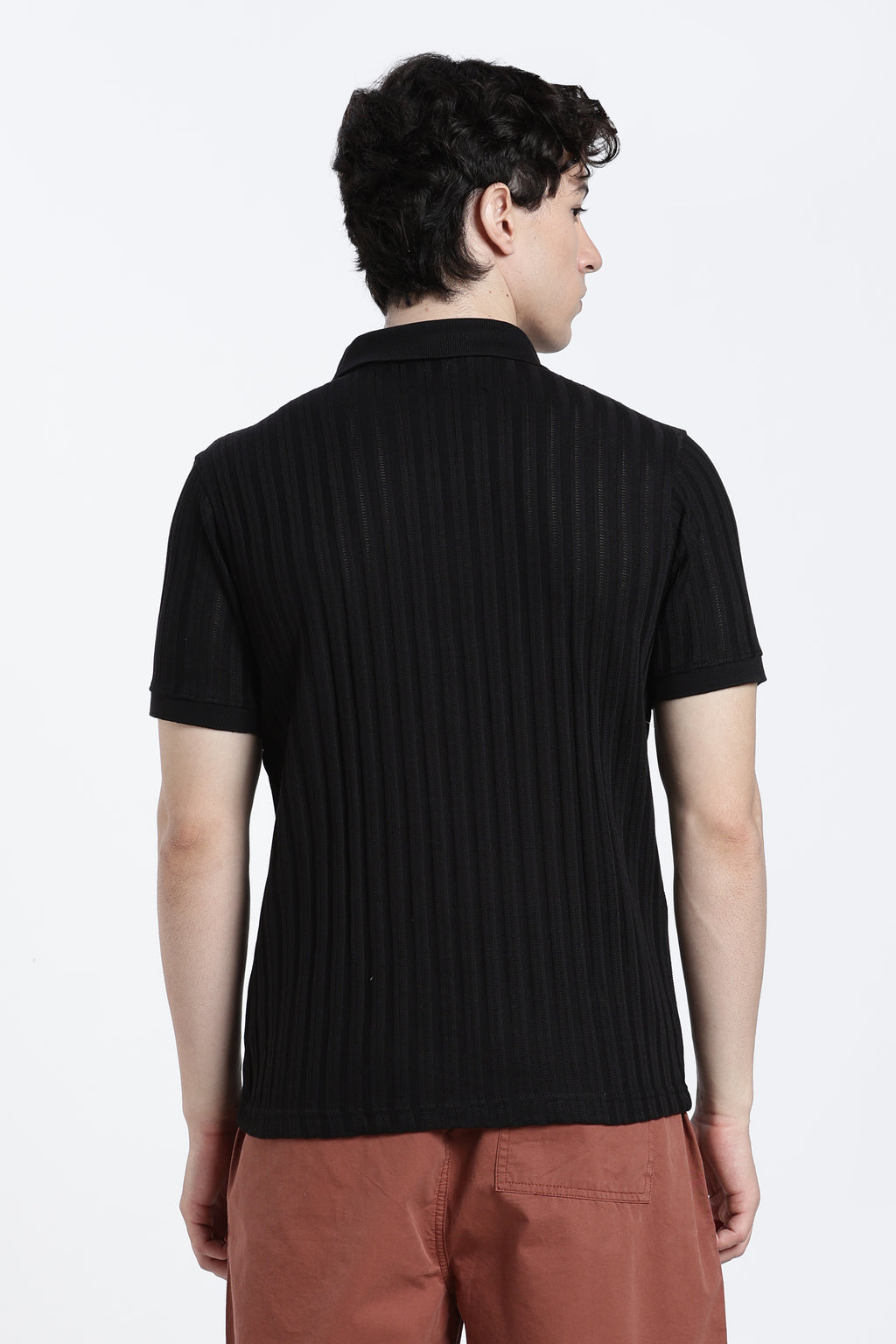 Black Textured Regular Fit Polo T-Shirt for Men - Image 5