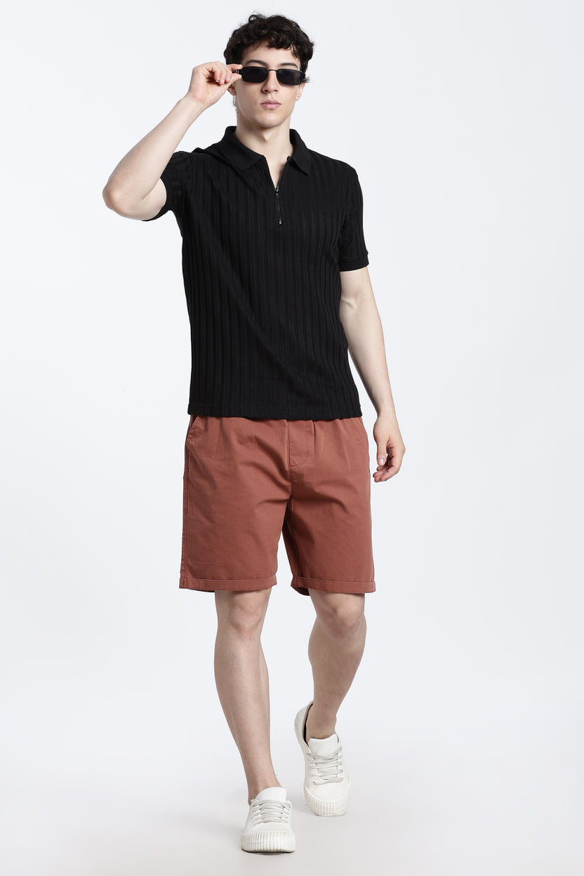 Black Textured Regular Fit Polo T-Shirt for Men - Image 6
