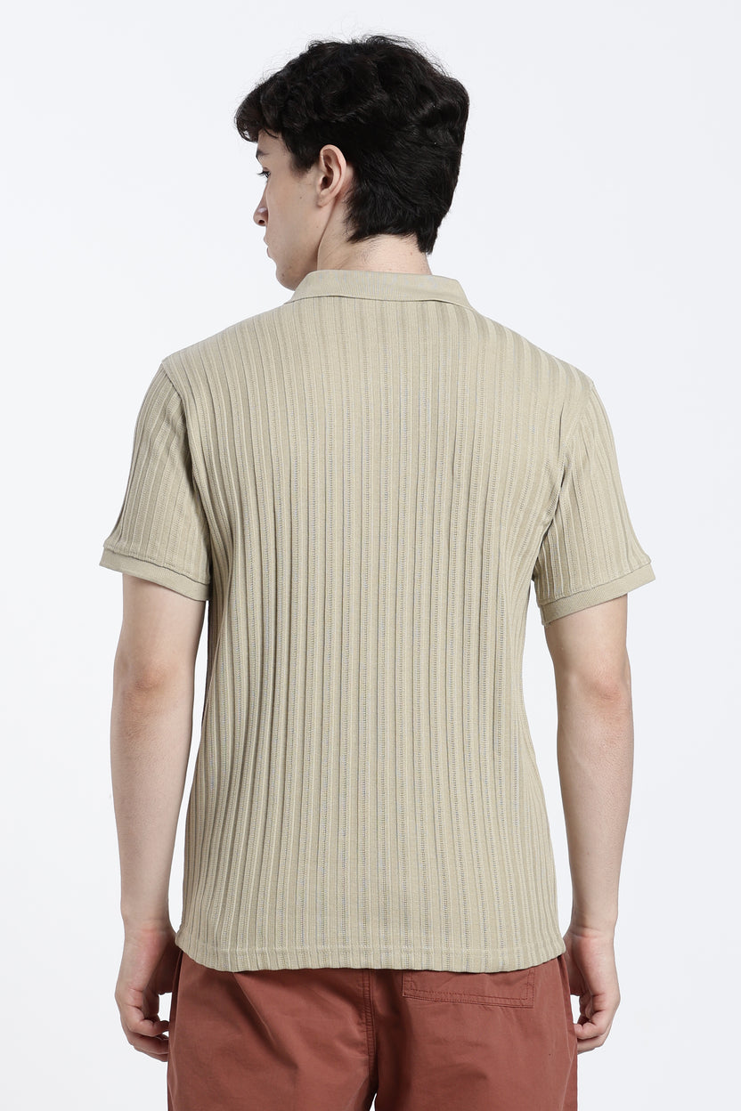 Beige Textured Regular Fit Polo T-Shirt for Men - Image 5