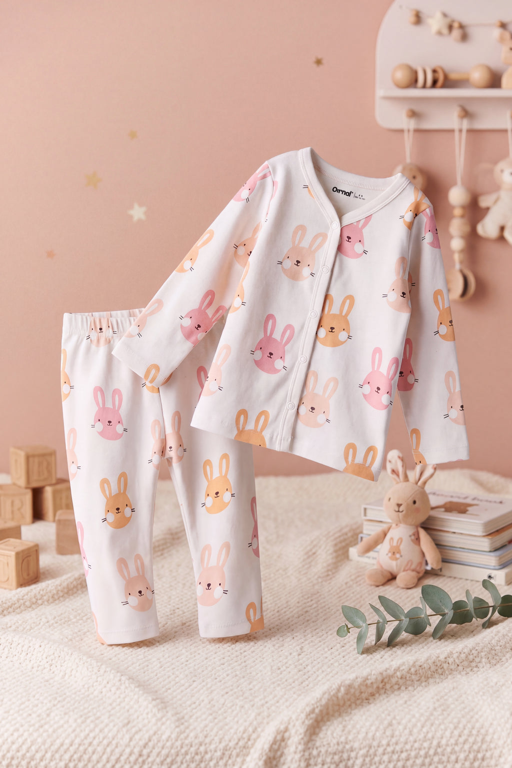 Off White Teddy All - Over Printed Regular Fit Co-ord Set for Infant Girls - Image 1