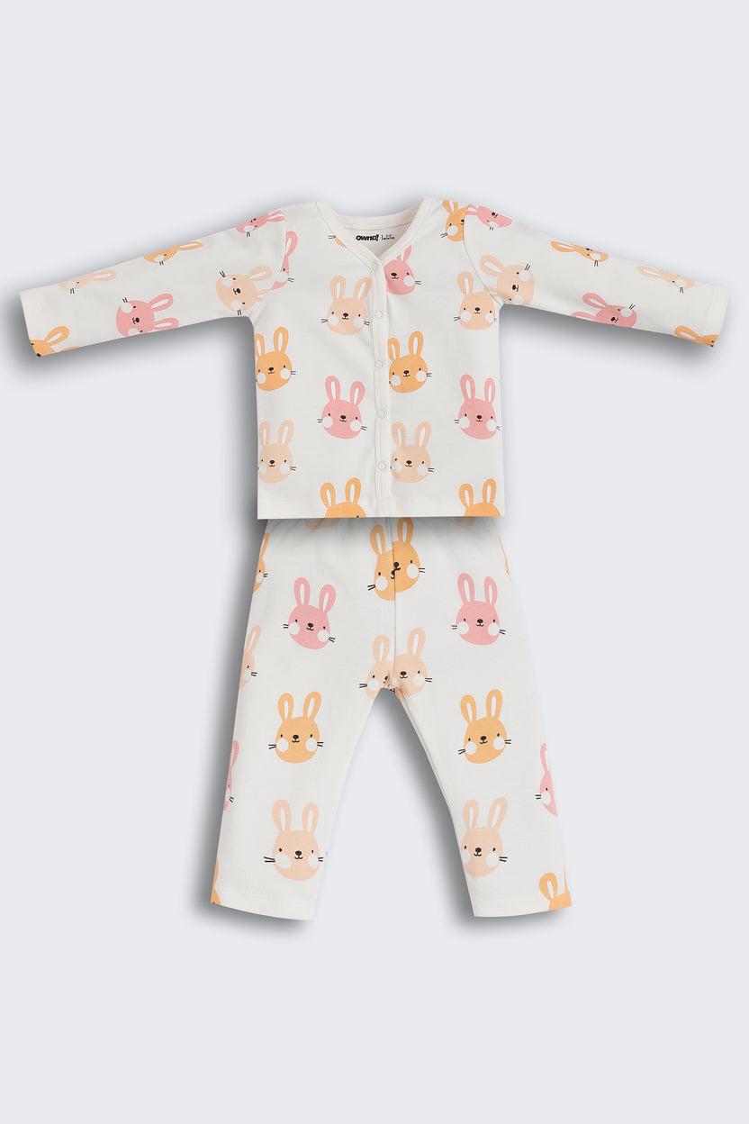 Off White Teddy All - Over Printed Regular Fit Co-ord Set for Infant Girls - Image 2