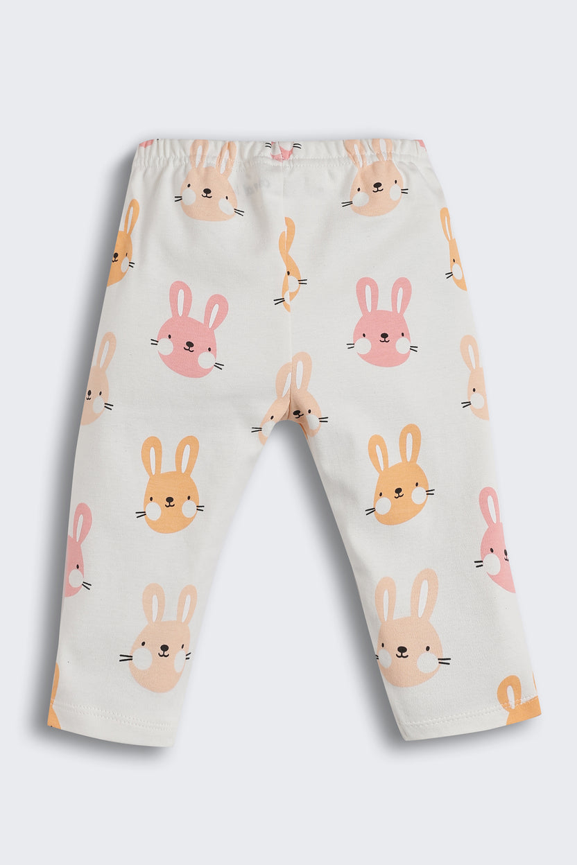Off White Teddy All - Over Printed Regular Fit Co-ord Set for Infant Girls - Image 4