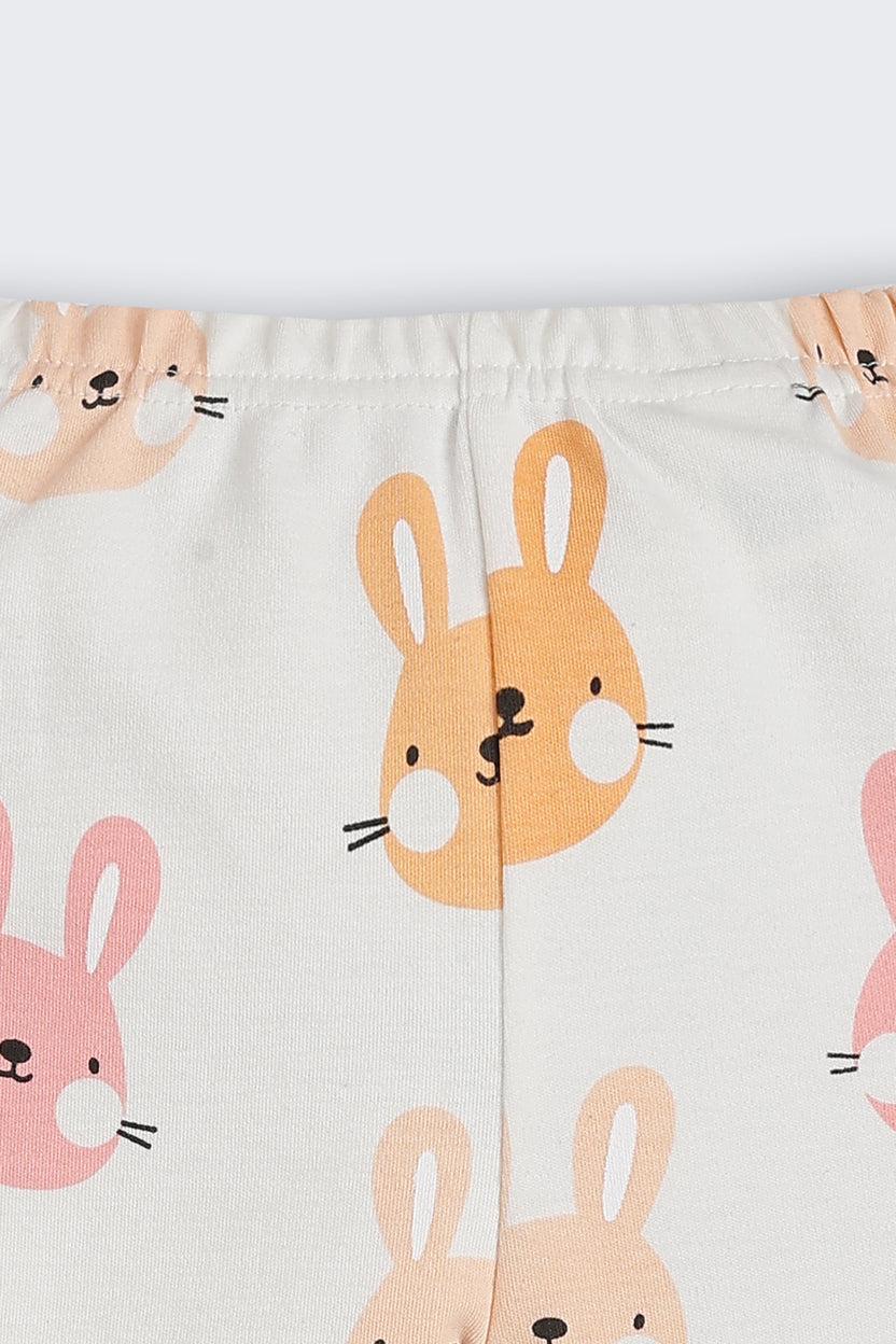 Off White Teddy All - Over Printed Regular Fit Co-ord Set for Infant Girls - Image 6