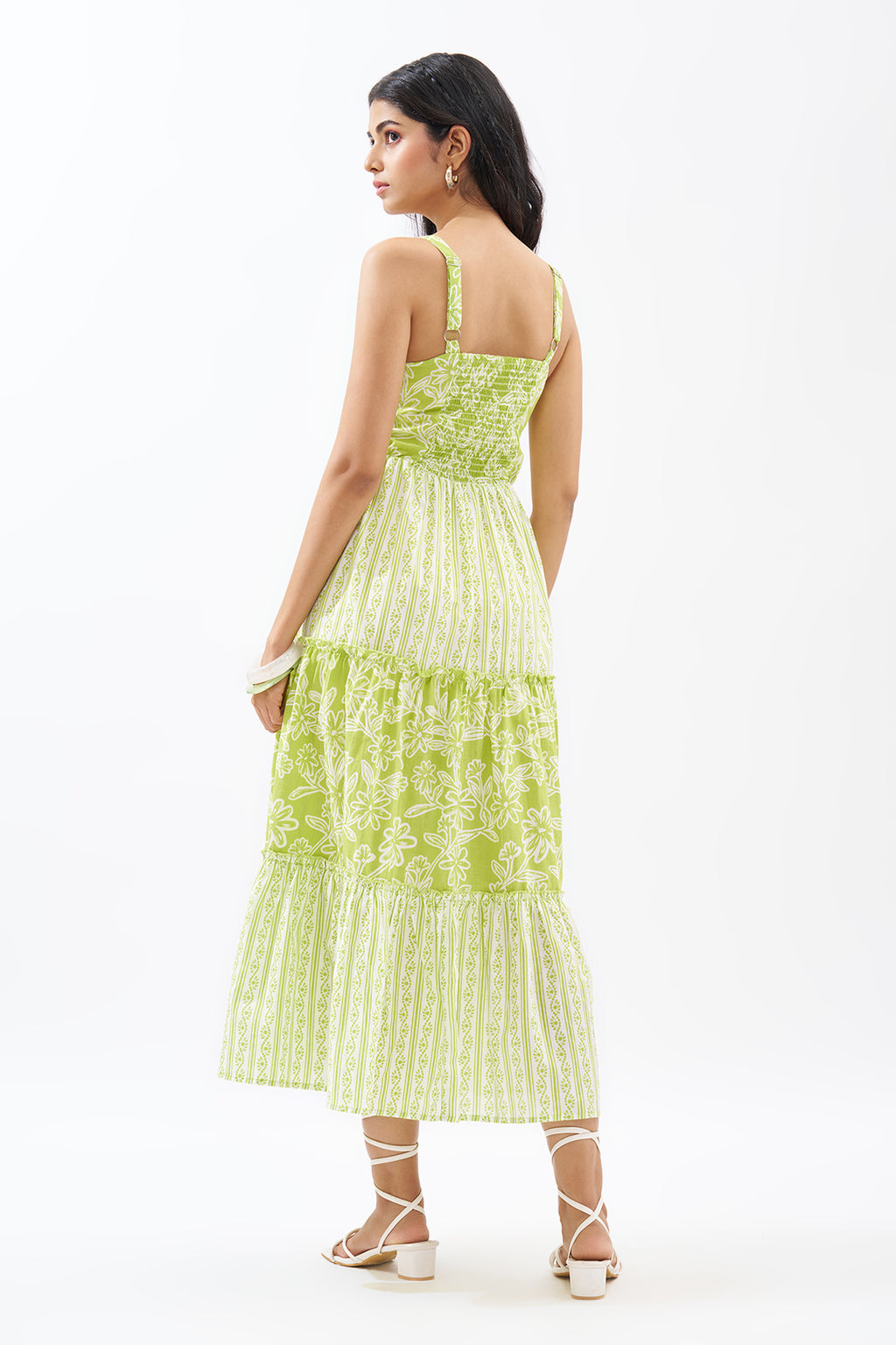 Lime Printed Sleeveless Tiered Dress for Women - Image 5