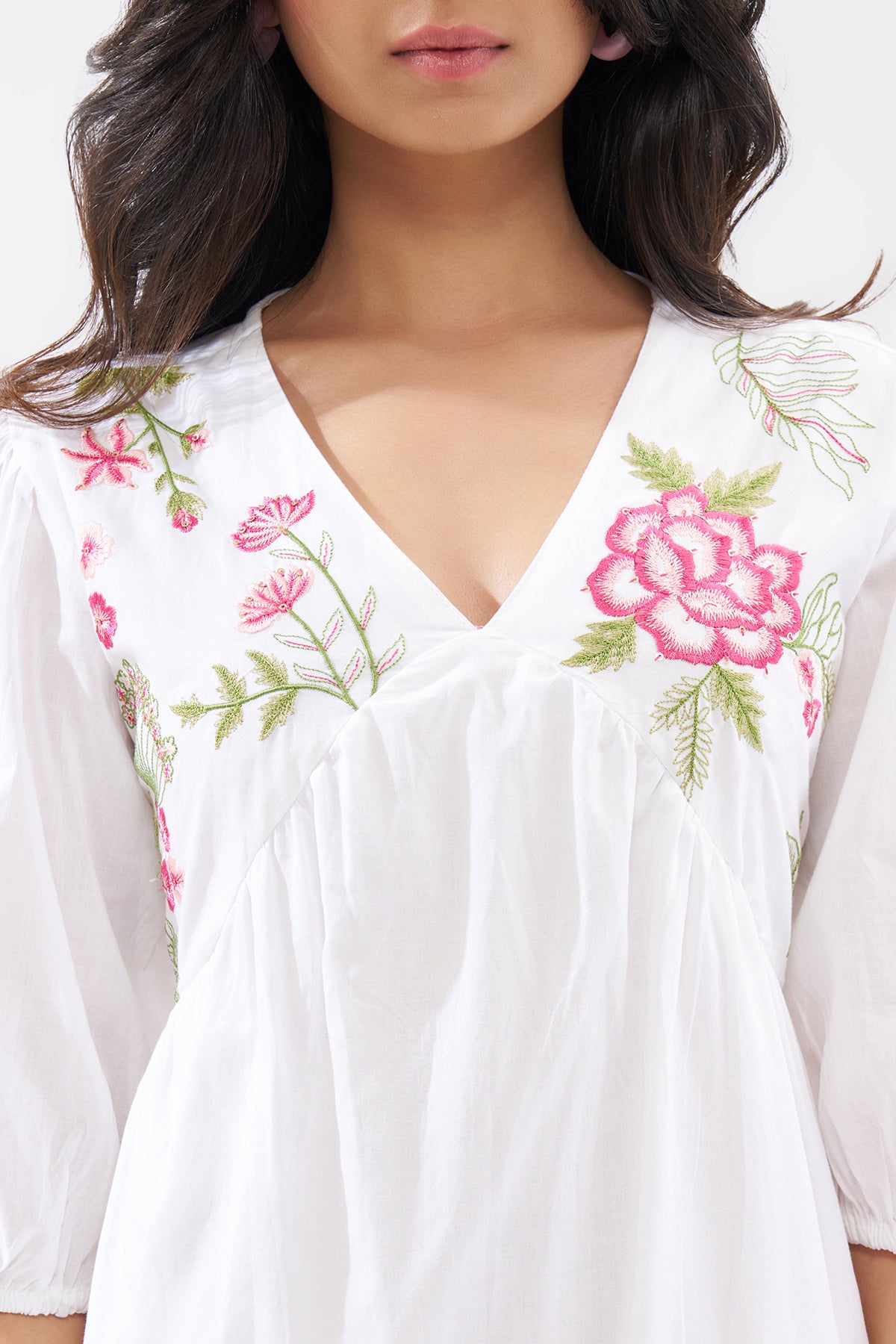 White Tiered Embroidered Dress for Women - Image 5