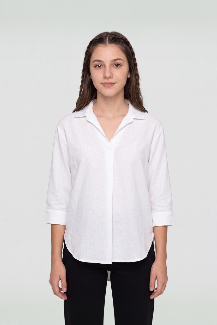 White Linen Cotton Regular Fit Tunic for Women - Image 2