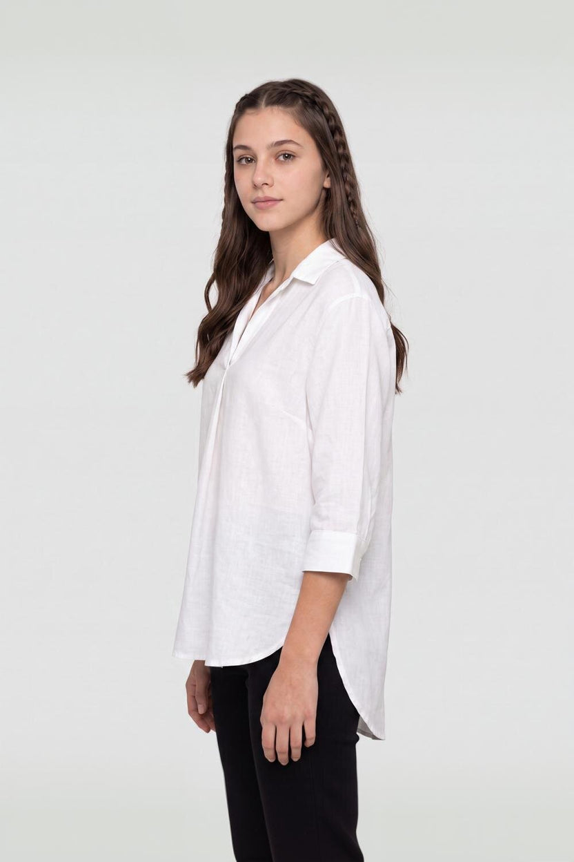 White Linen Cotton Regular Fit Tunic for Women - Image 4