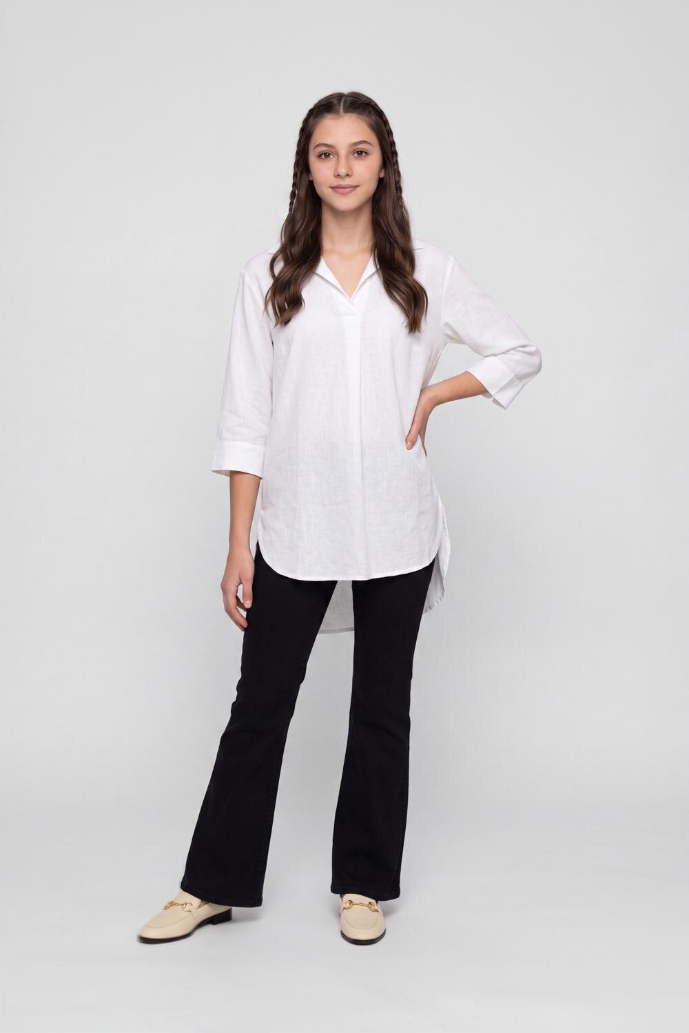 White Linen Cotton Regular Fit Tunic for Women - Image 6