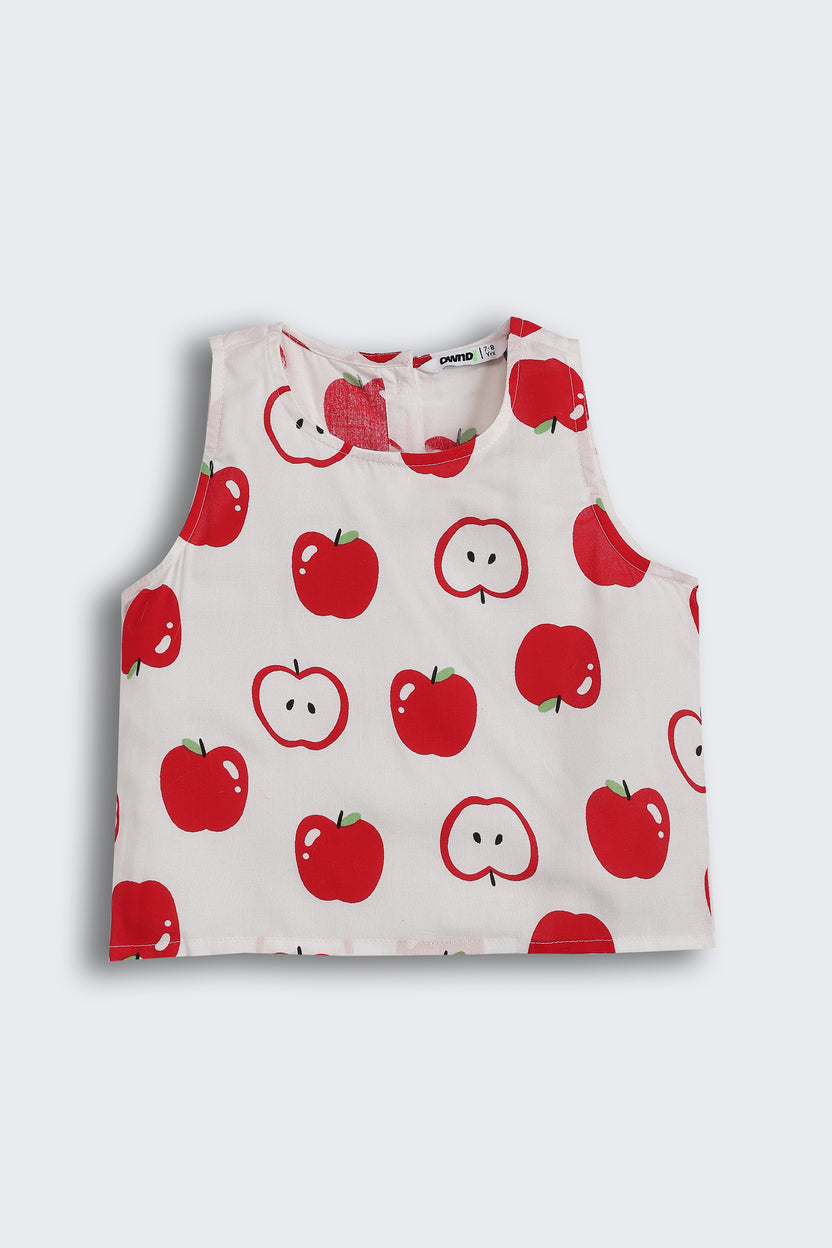 Red Apple All - Over Printed Regular Fit Co-ord Set for Girls - Image 3