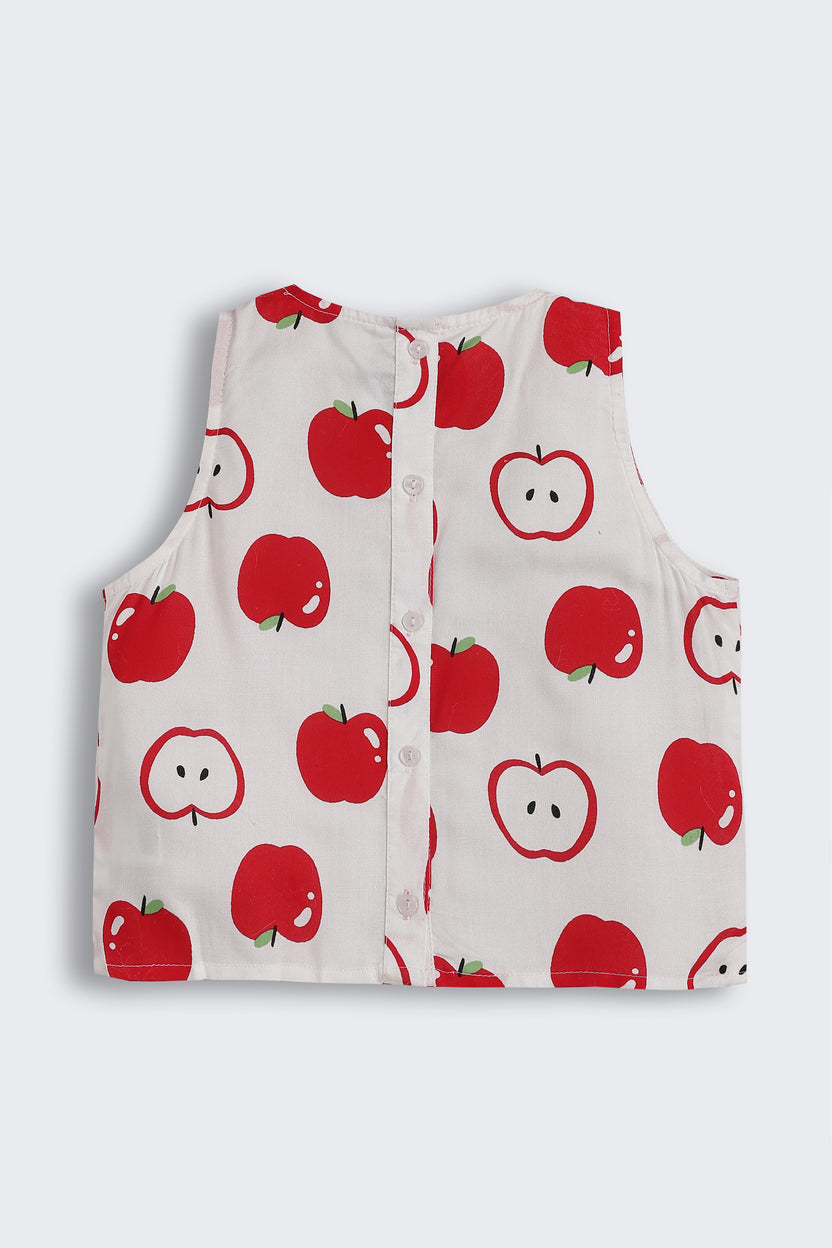 Red Apple All - Over Printed Regular Fit Co-ord Set for Girls - Image 4