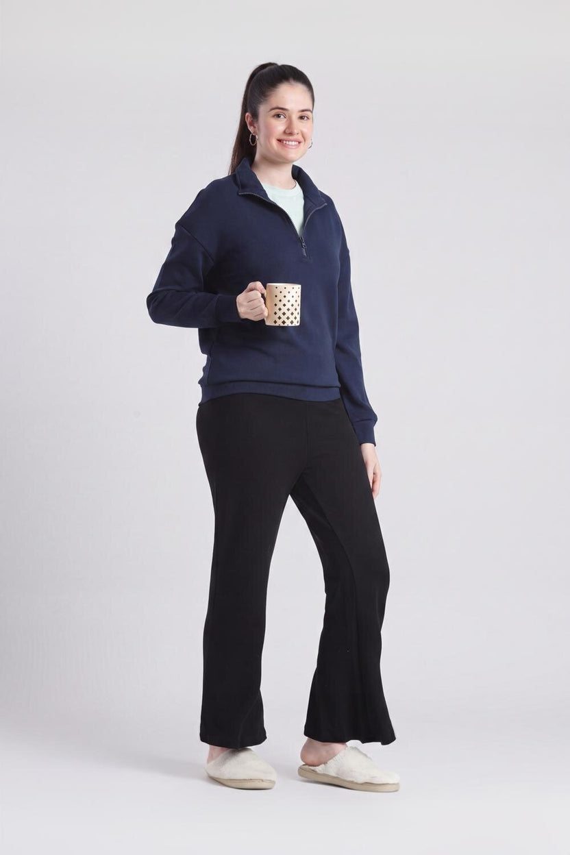 Navy Drop Shoulder Sleeves Regular Fit Sweatshirt for Women - Image 1