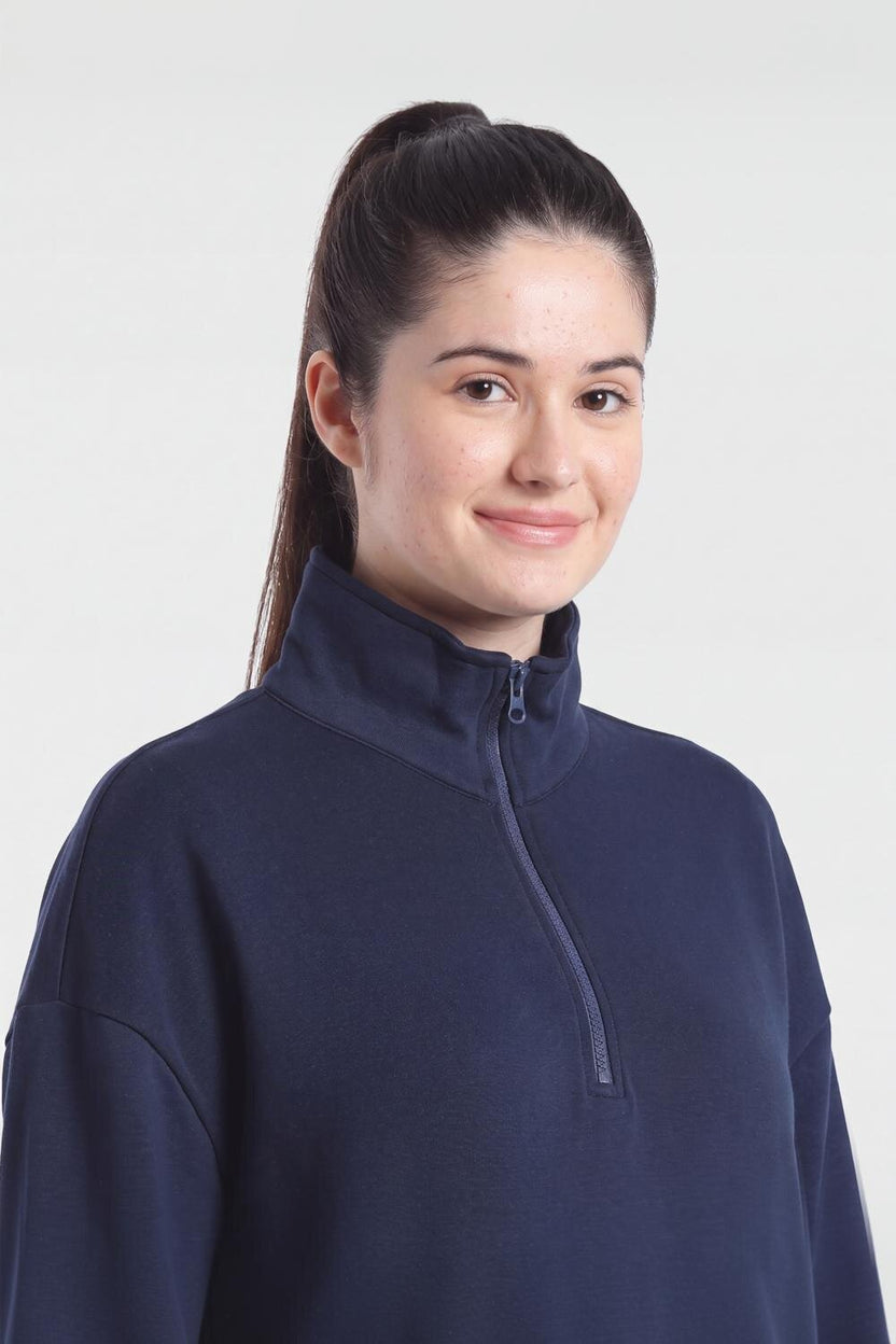 Navy Drop Shoulder Sleeves Regular Fit Sweatshirt for Women - Image 7