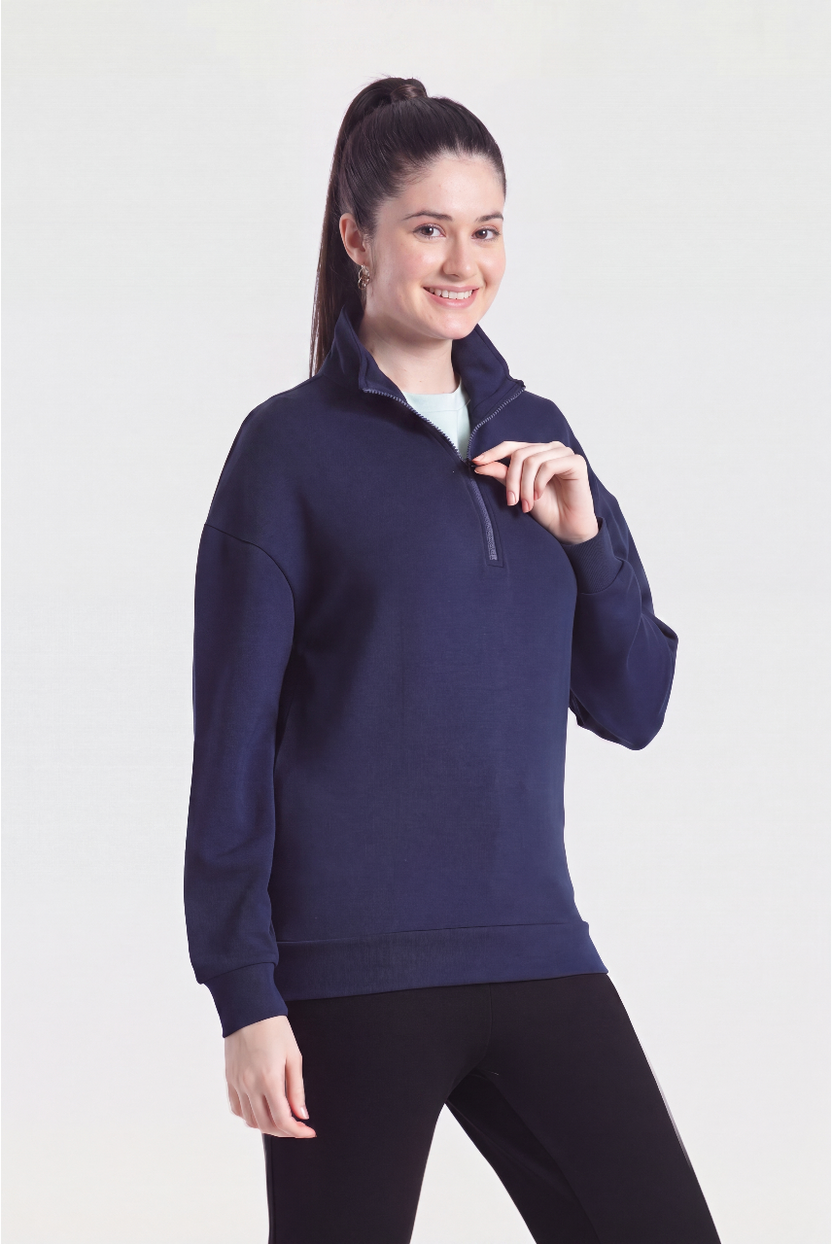 Navy Drop Shoulder Sleeves Regular Fit Sweatshirt for Women - Image 4