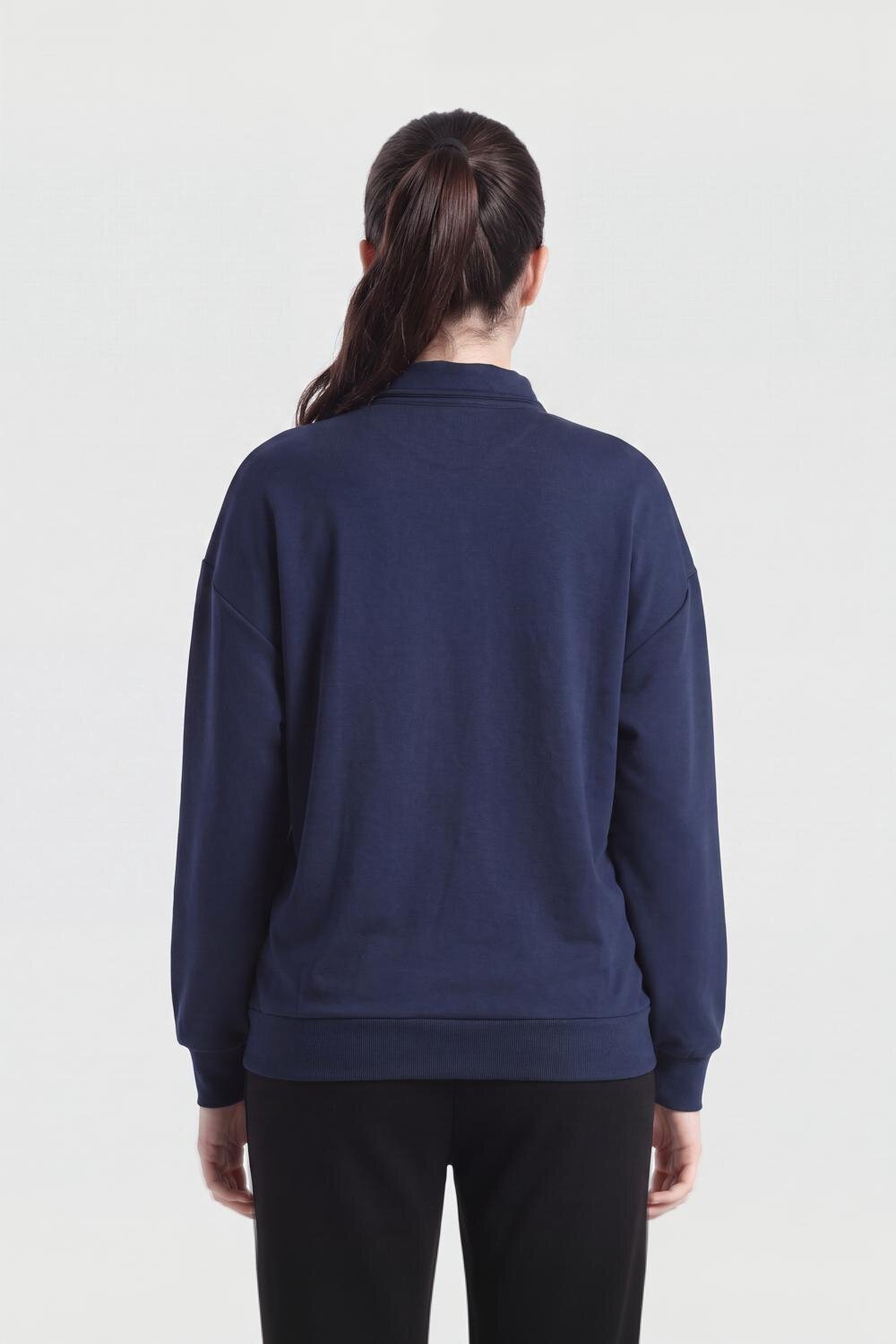 Navy Drop Shoulder Sleeves Regular Fit Sweatshirt for Women - Image 5