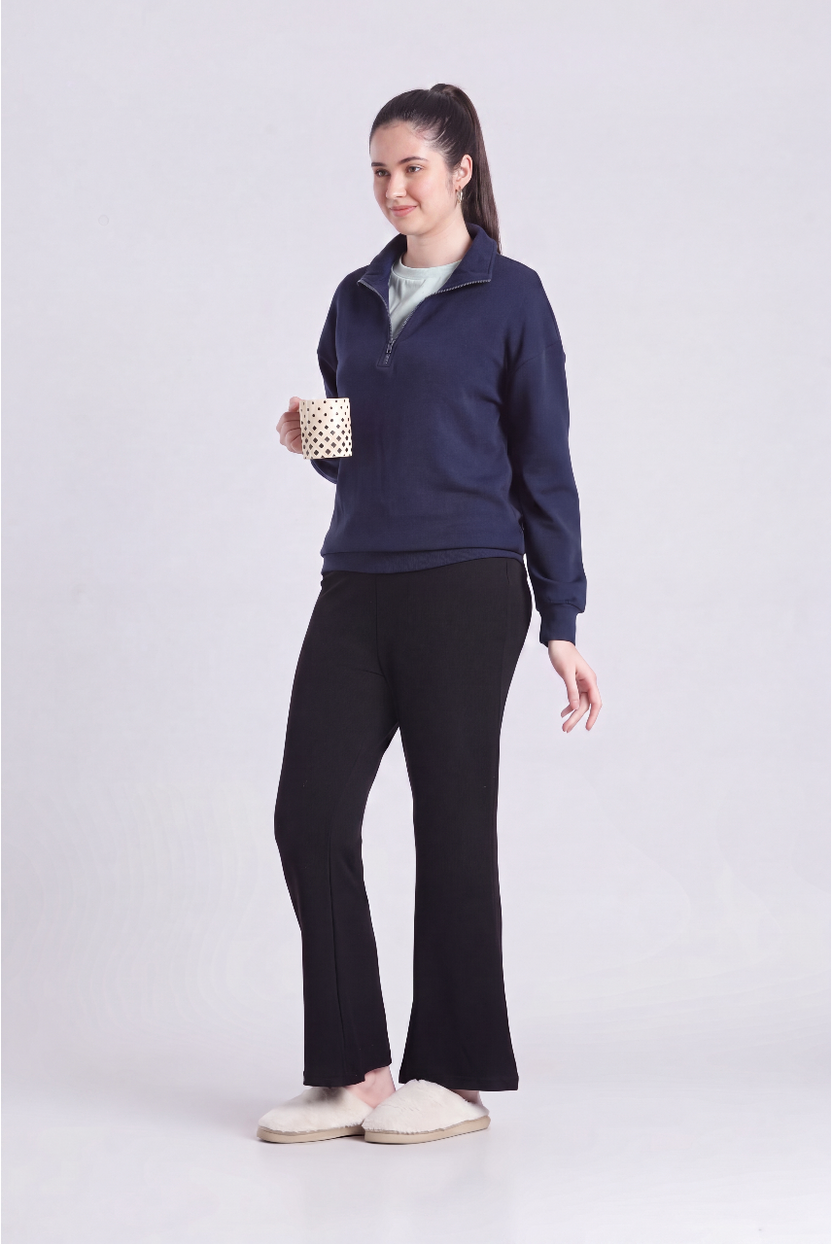 Navy Drop Shoulder Sleeves Regular Fit Sweatshirt for Women - Image 6