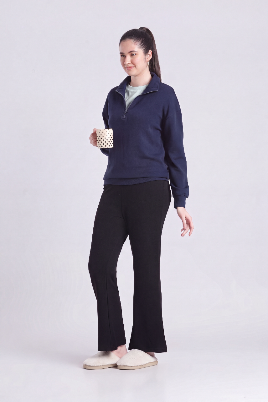 Navy Drop Shoulder Sleeves Regular Fit Sweatshirt for Women - Image 6
