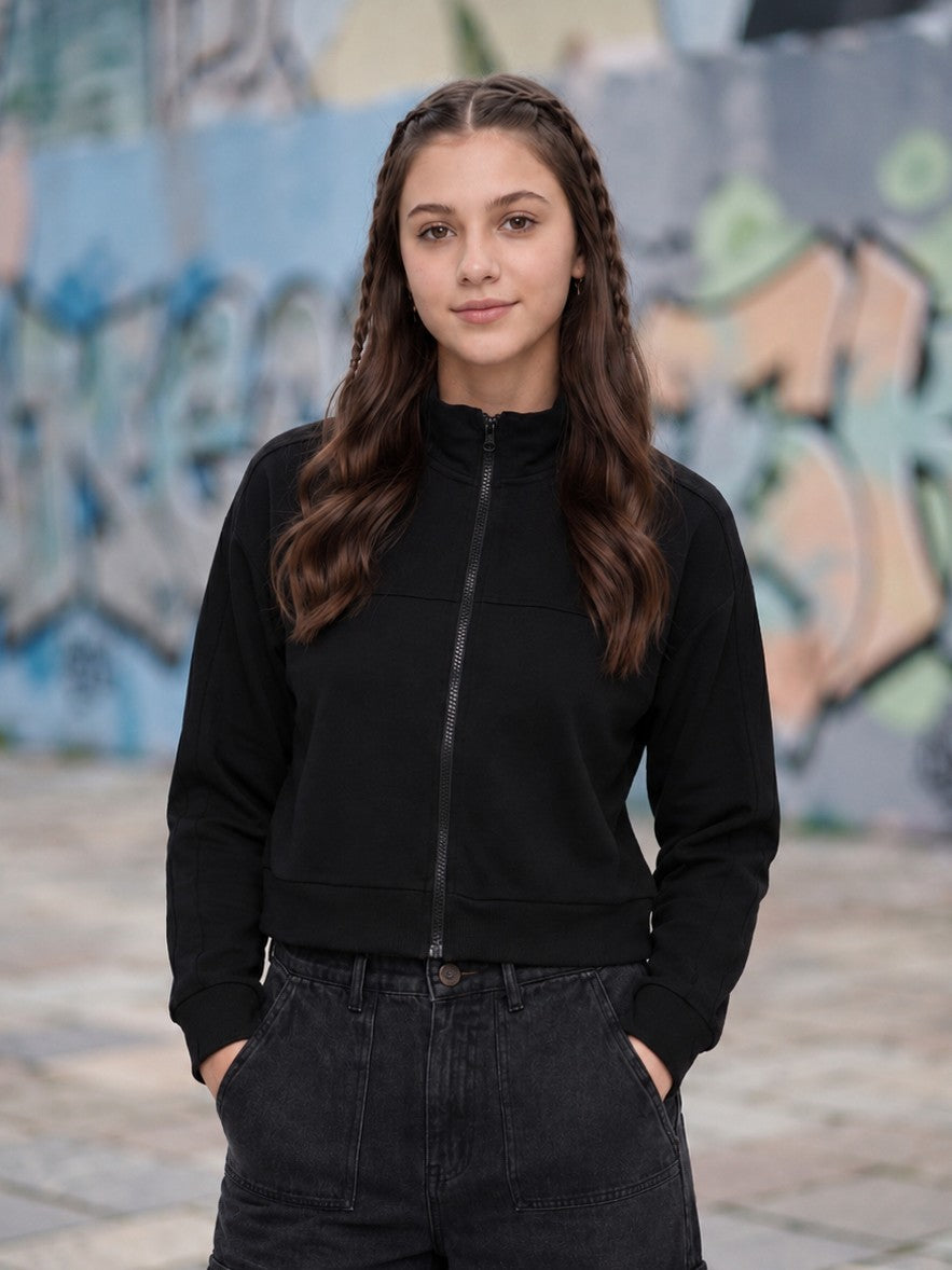 Black Solid Regular Fit Jacket for Women - Image 1
