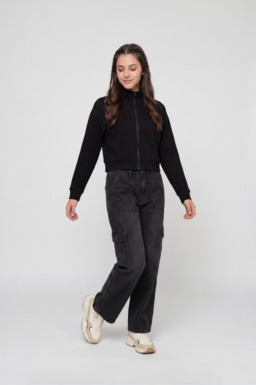 Black Solid Regular Fit Jacket for Women - Image 6