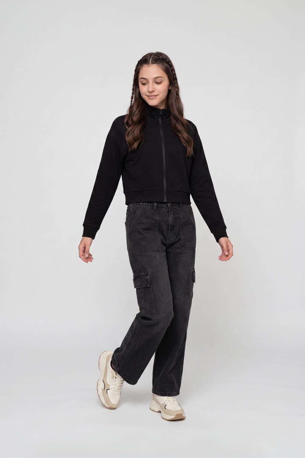 Black Solid Regular Fit Jacket for Women - Image 6