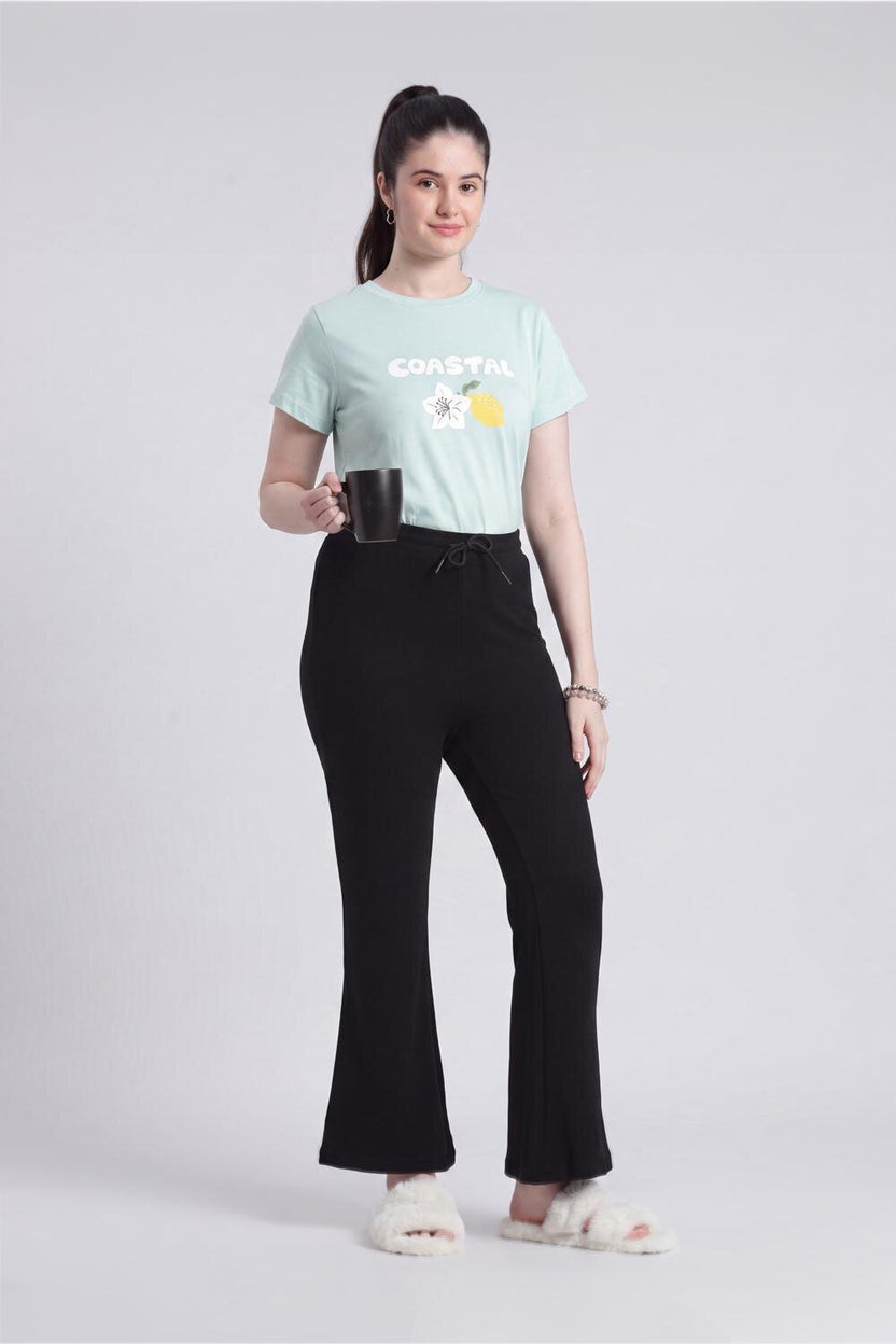 Black Mid Rise Flared Fit Lounge Pant for Women - Image 1