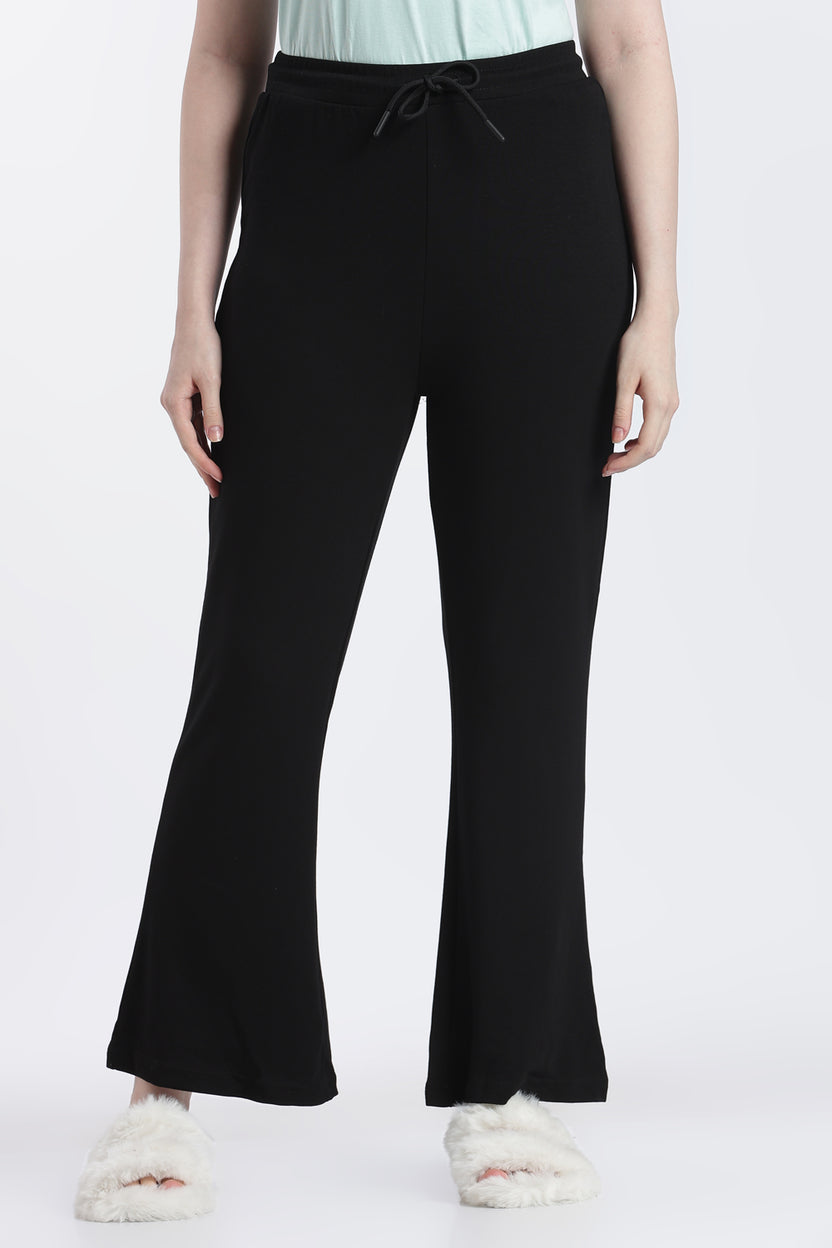Black Mid Rise Flared Fit Lounge Pant for Women - Image 2