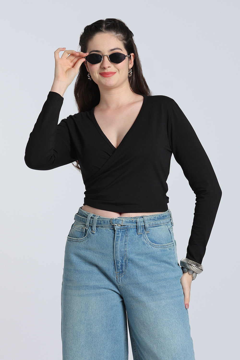 Black Regular Fit Wrap Top for Women - Image 1