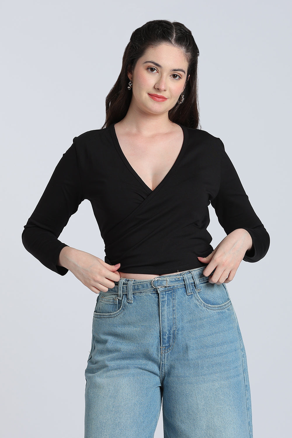 Black Regular Fit Wrap Top for Women - Image 2