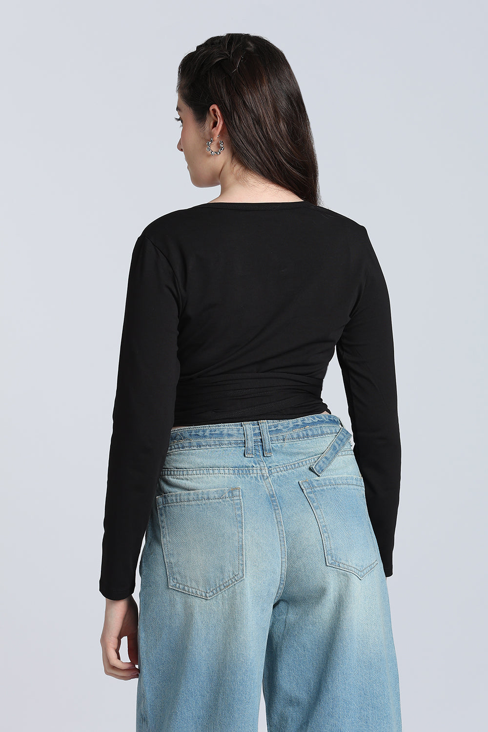 Black Regular Fit Wrap Top for Women - Image 5