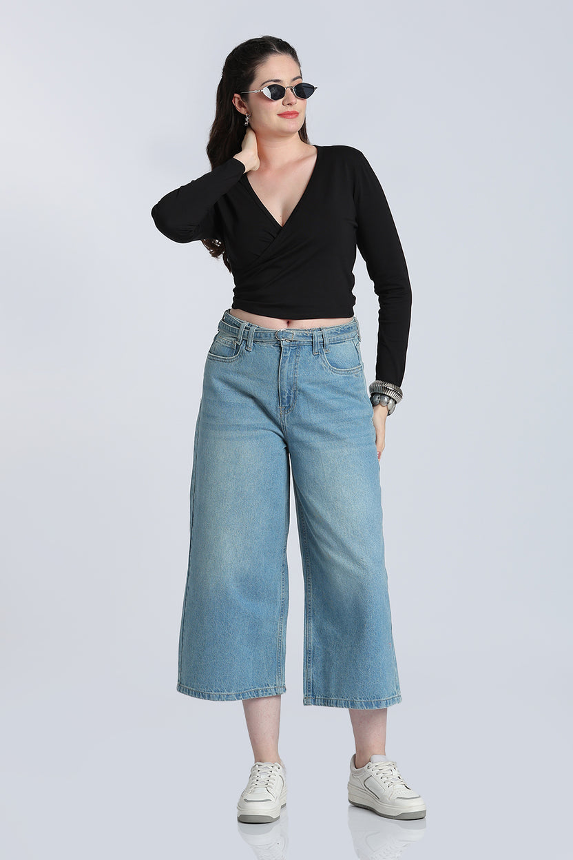 Black Regular Fit Wrap Top for Women - Image 6
