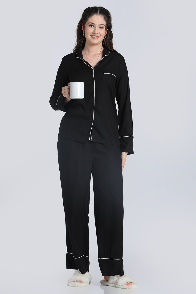 Black Essential Wear Relaxed Fit Nightwear Set for Women - Image 1