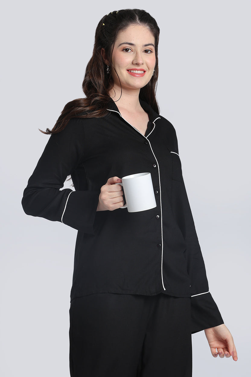 Black Essential Wear Relaxed Fit Nightwear Set for Women - Image 2