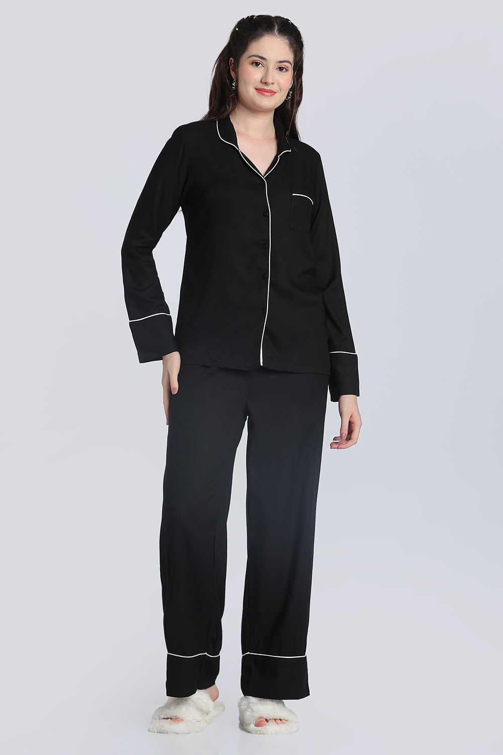 Black Essential Wear Relaxed Fit Nightwear Set for Women - Image 6