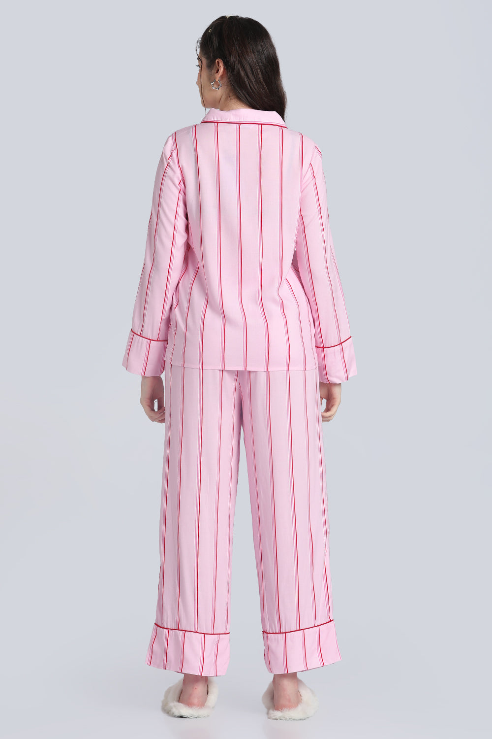 Pink Stripes Relaxed Fit Nightwear Set for Women - Image 5