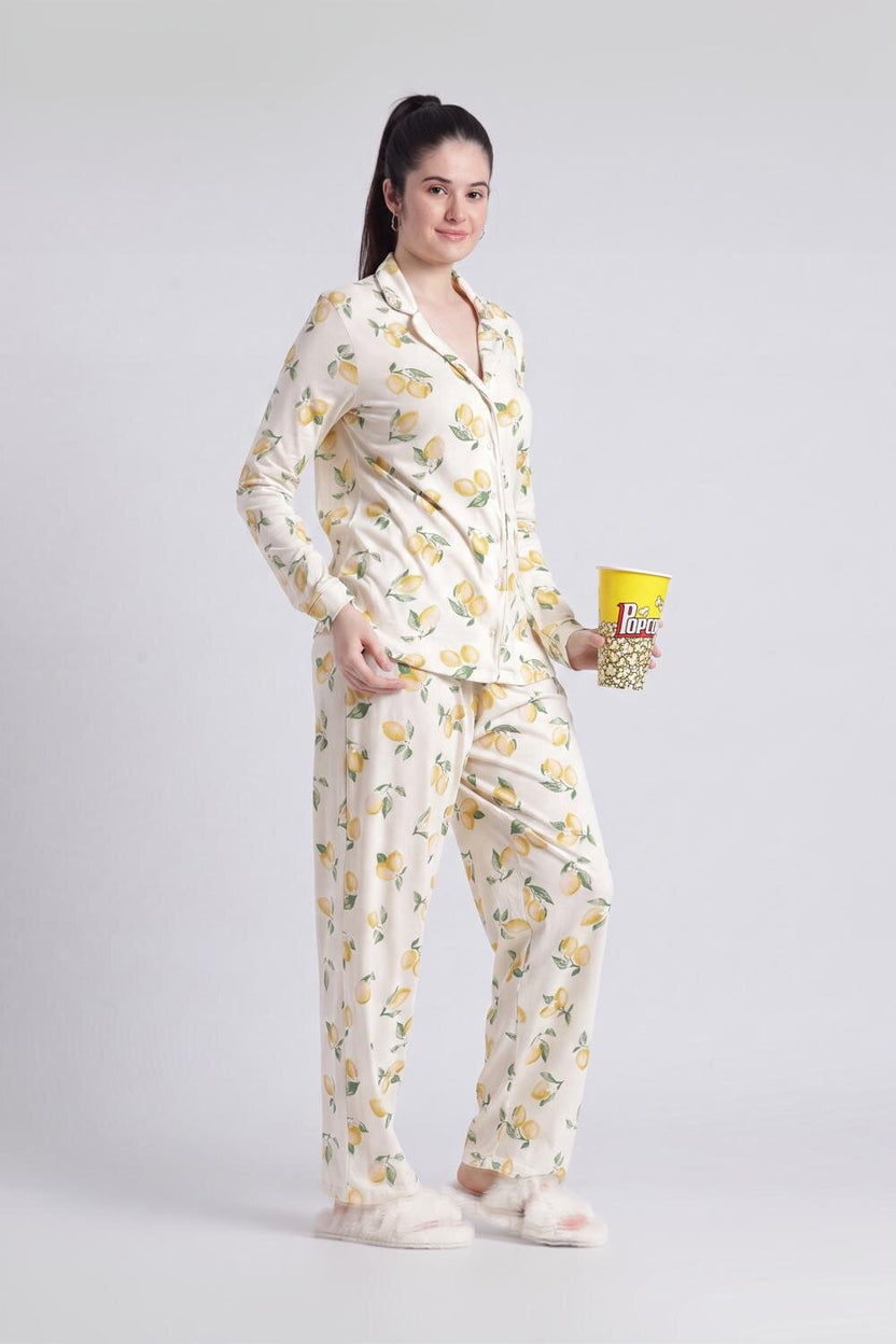 Yellow Conversational Relaxed Fit Nightwear Set for Women - Image 1