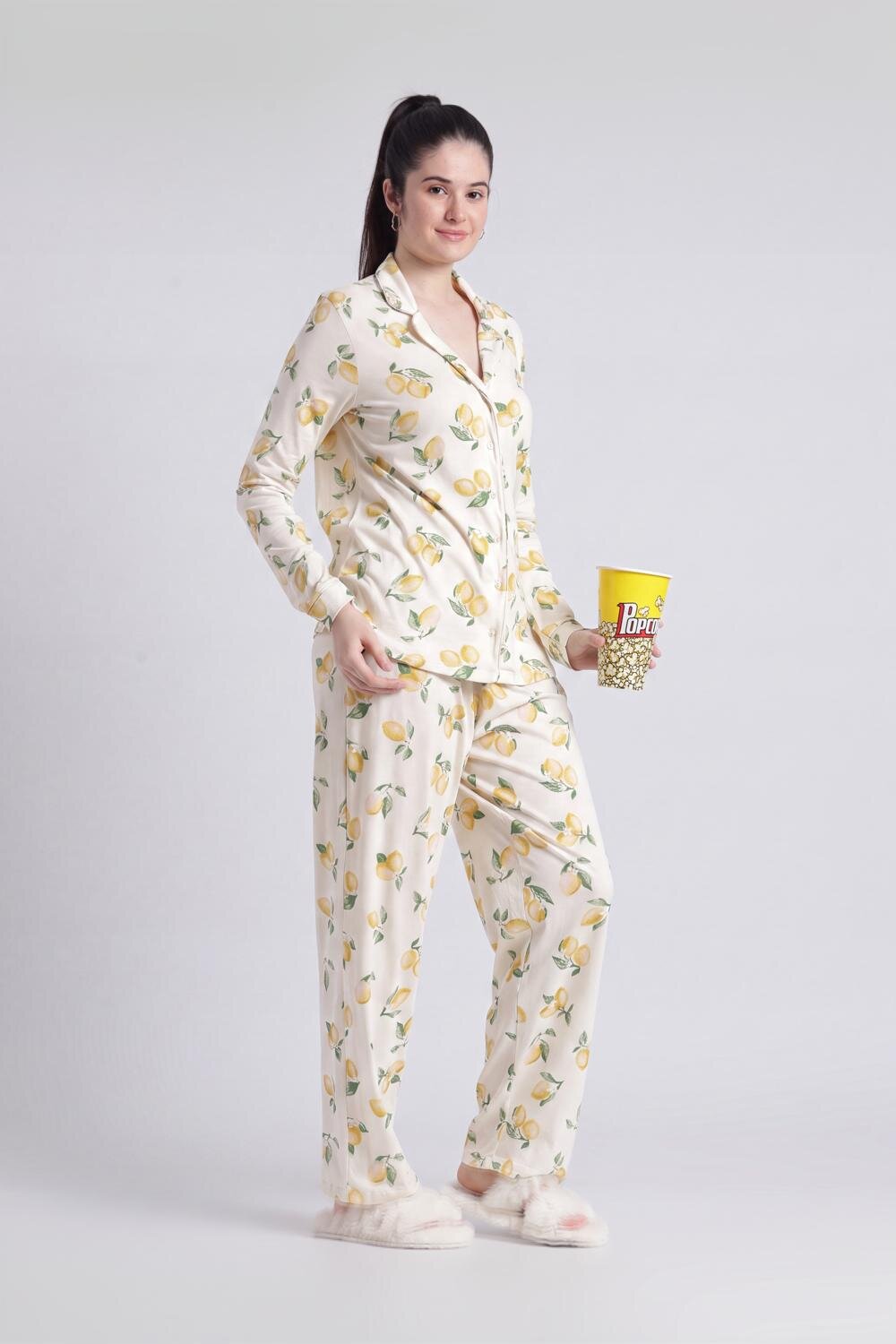 Yellow Conversational Relaxed Fit Nightwear Set for Women - Image 1