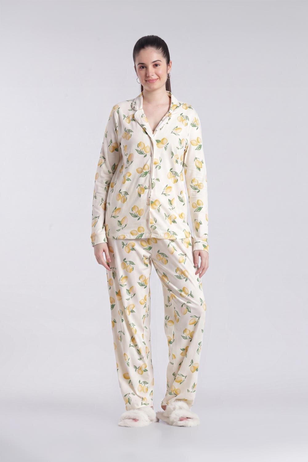Yellow Conversational Relaxed Fit Nightwear Set for Women - Image 2