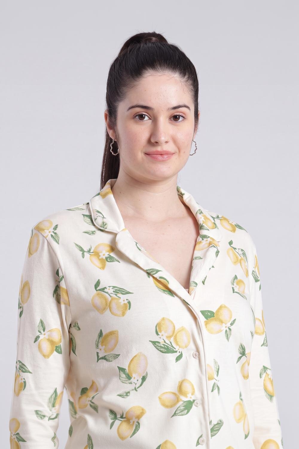 Yellow Conversational Relaxed Fit Nightwear Set for Women - Image 3