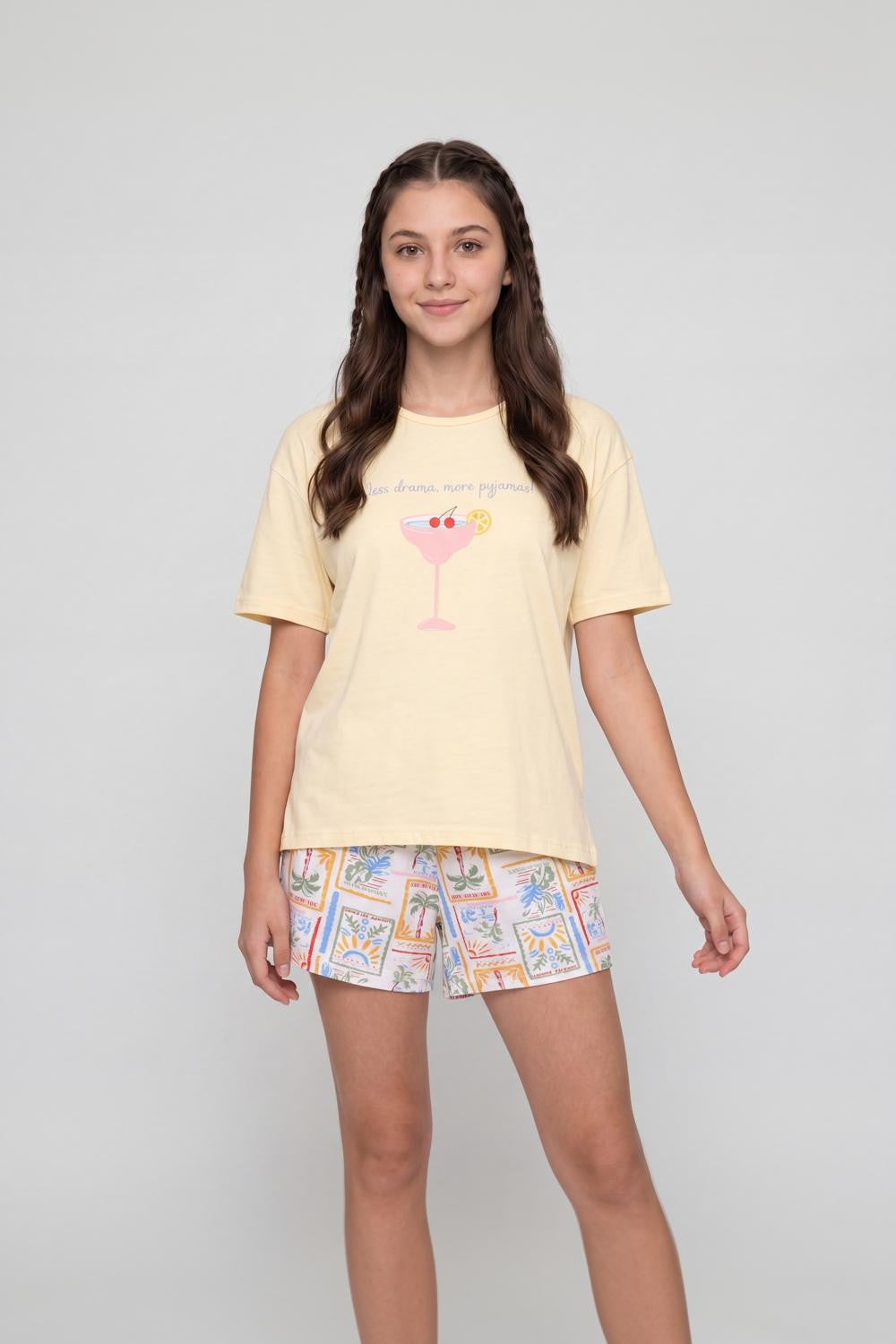 Yellow Graphic Regular Fit Night Suit for Women - Image 2