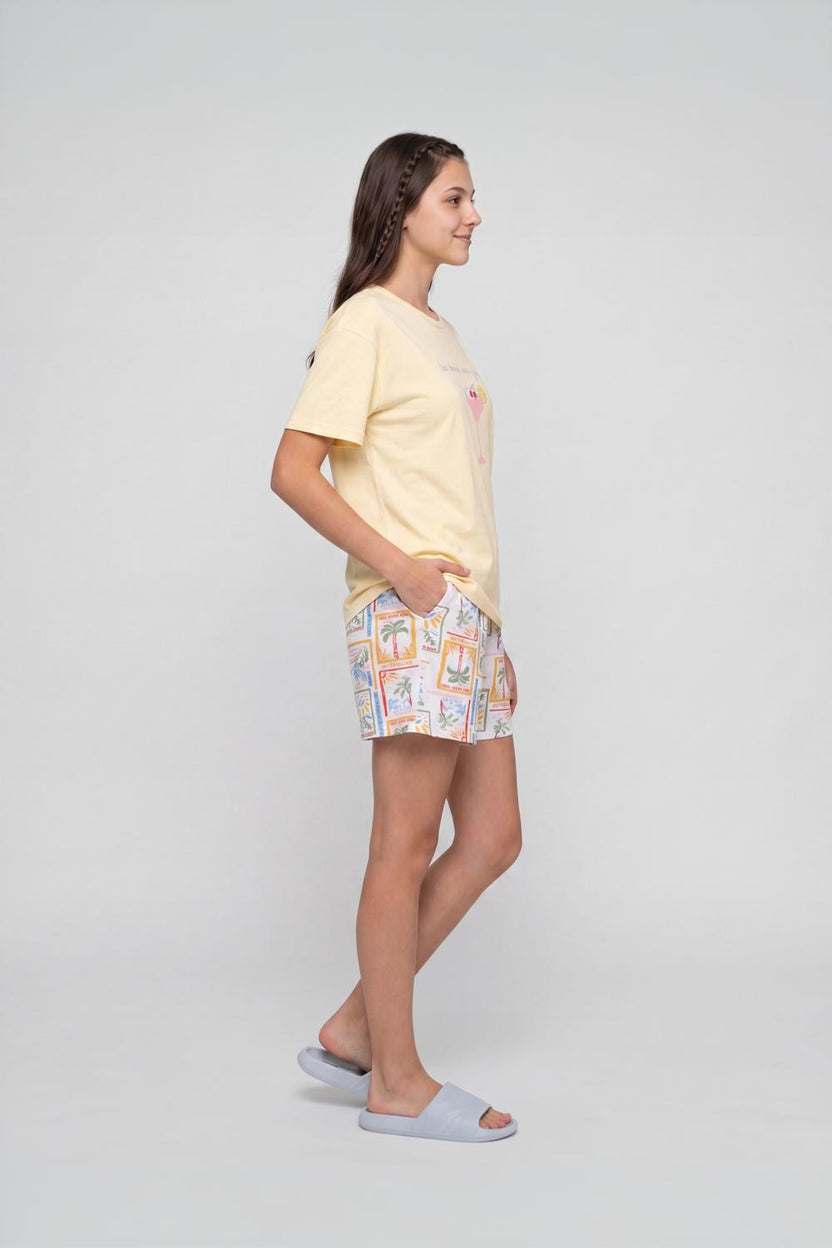 Yellow Graphic Regular Fit Night Suit for Women - Image 4