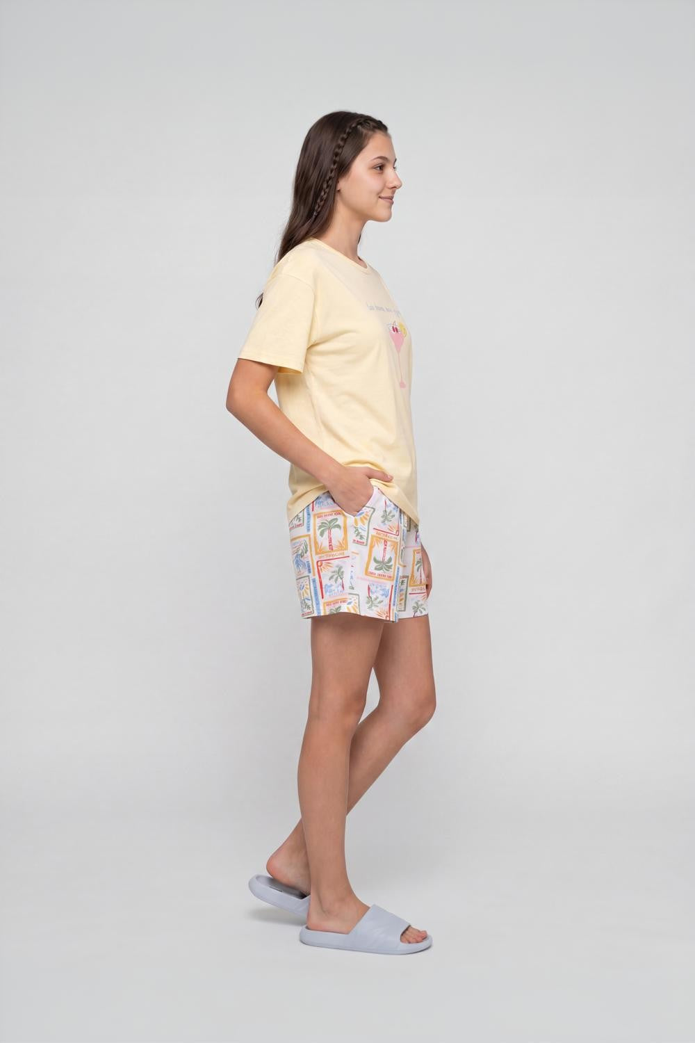 Yellow Graphic Regular Fit Night Suit for Women - Image 4