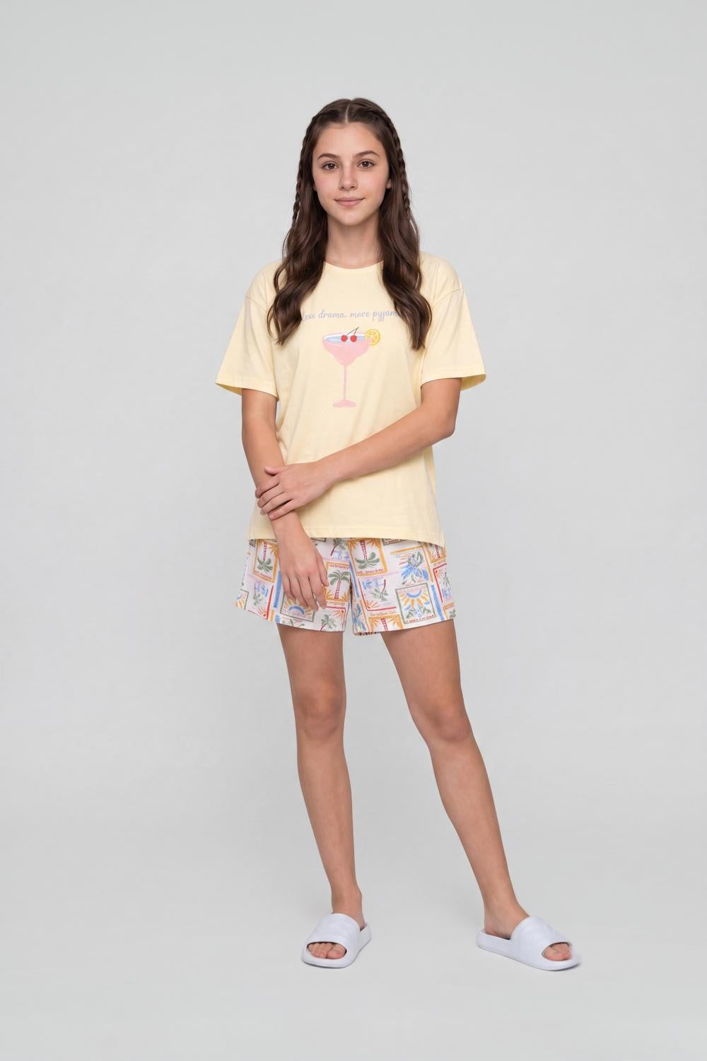 Yellow Graphic Regular Fit Night Suit for Women - Image 6