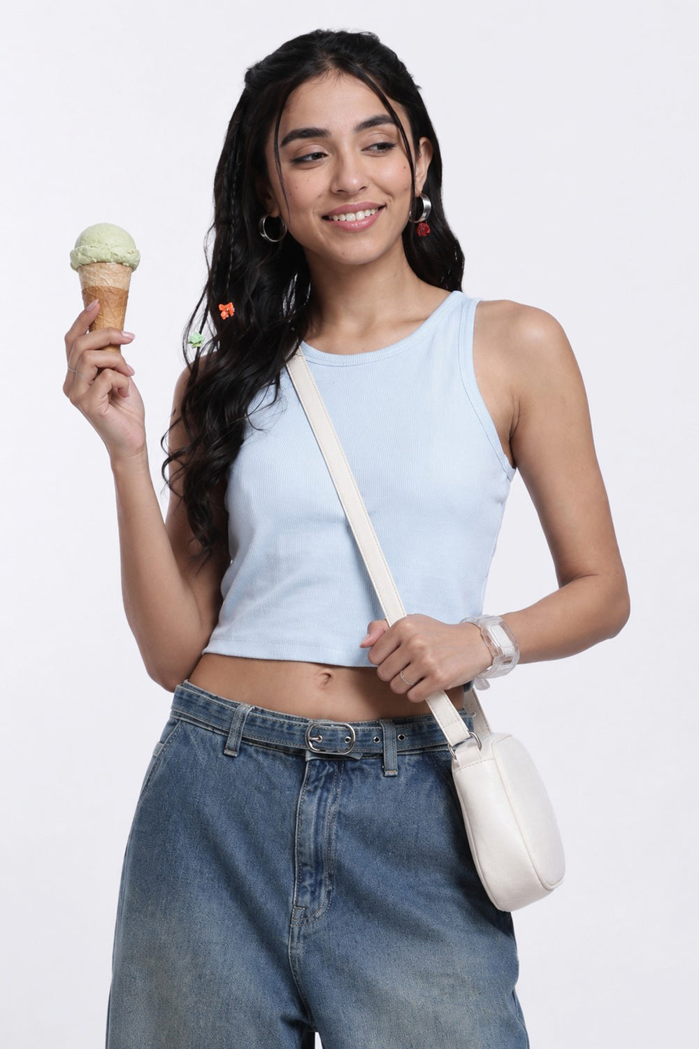 Light Blue Regular Fit Crop Top For Women - Image 1