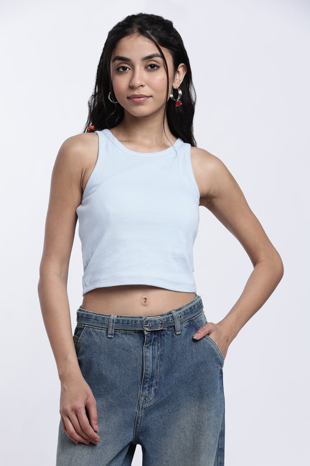 Light Blue Regular Fit Crop Top For Women - Image 2