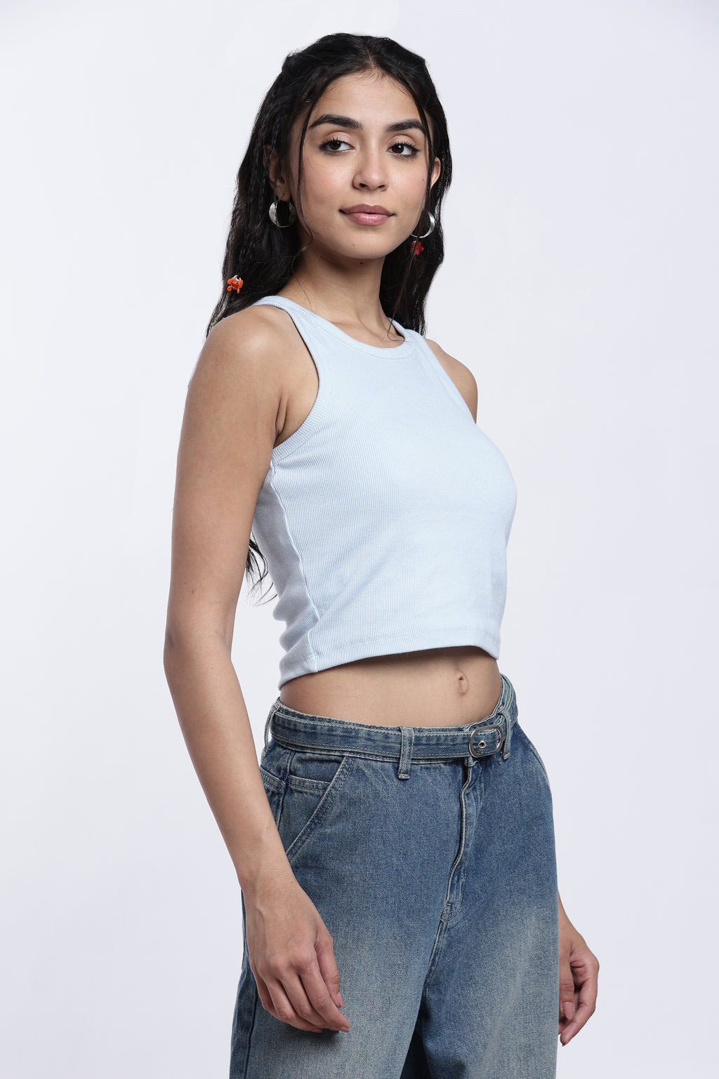Light Blue Regular Fit Crop Top For Women - Image 4
