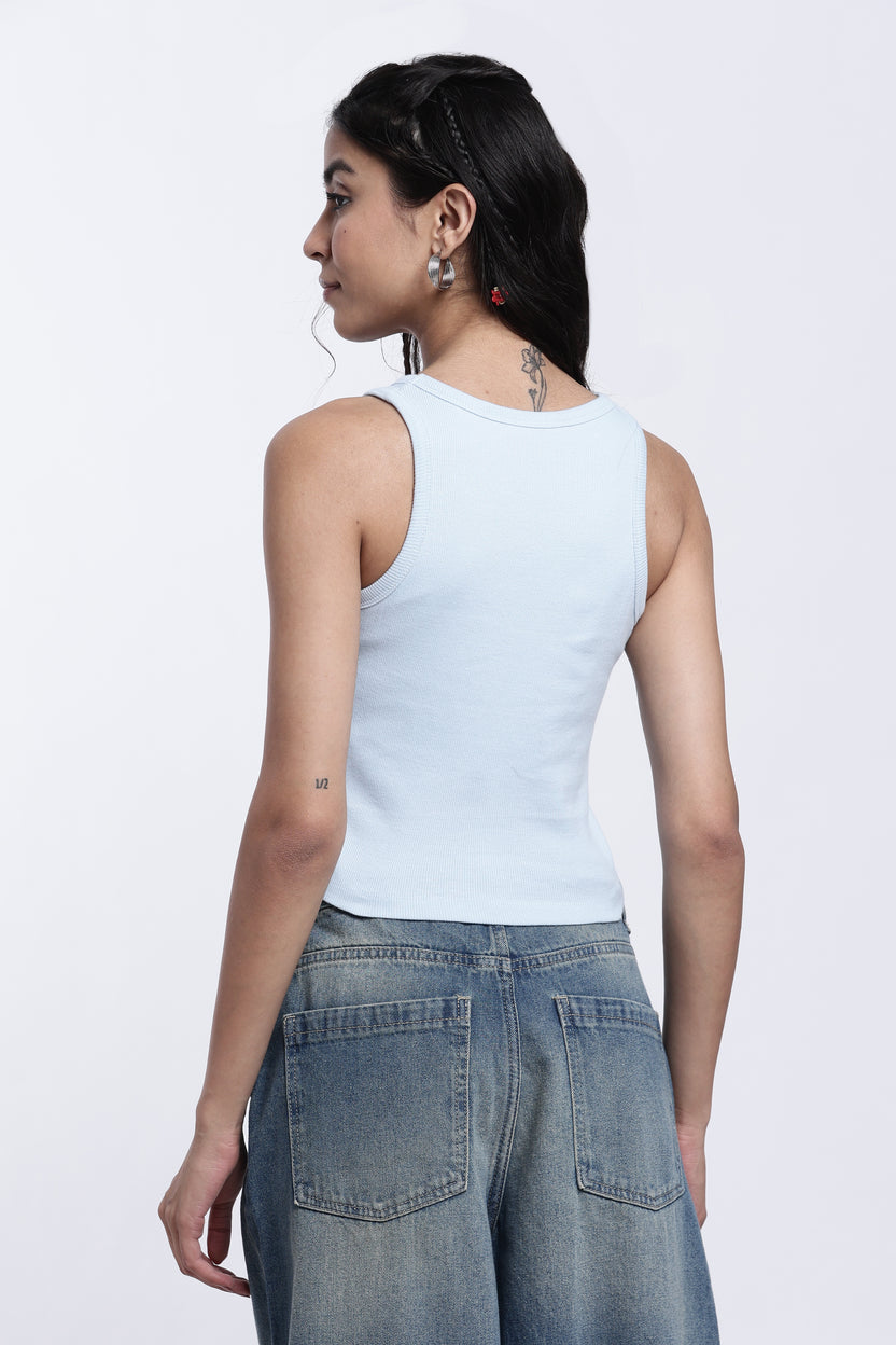 Light Blue Regular Fit Crop Top For Women - Image 5
