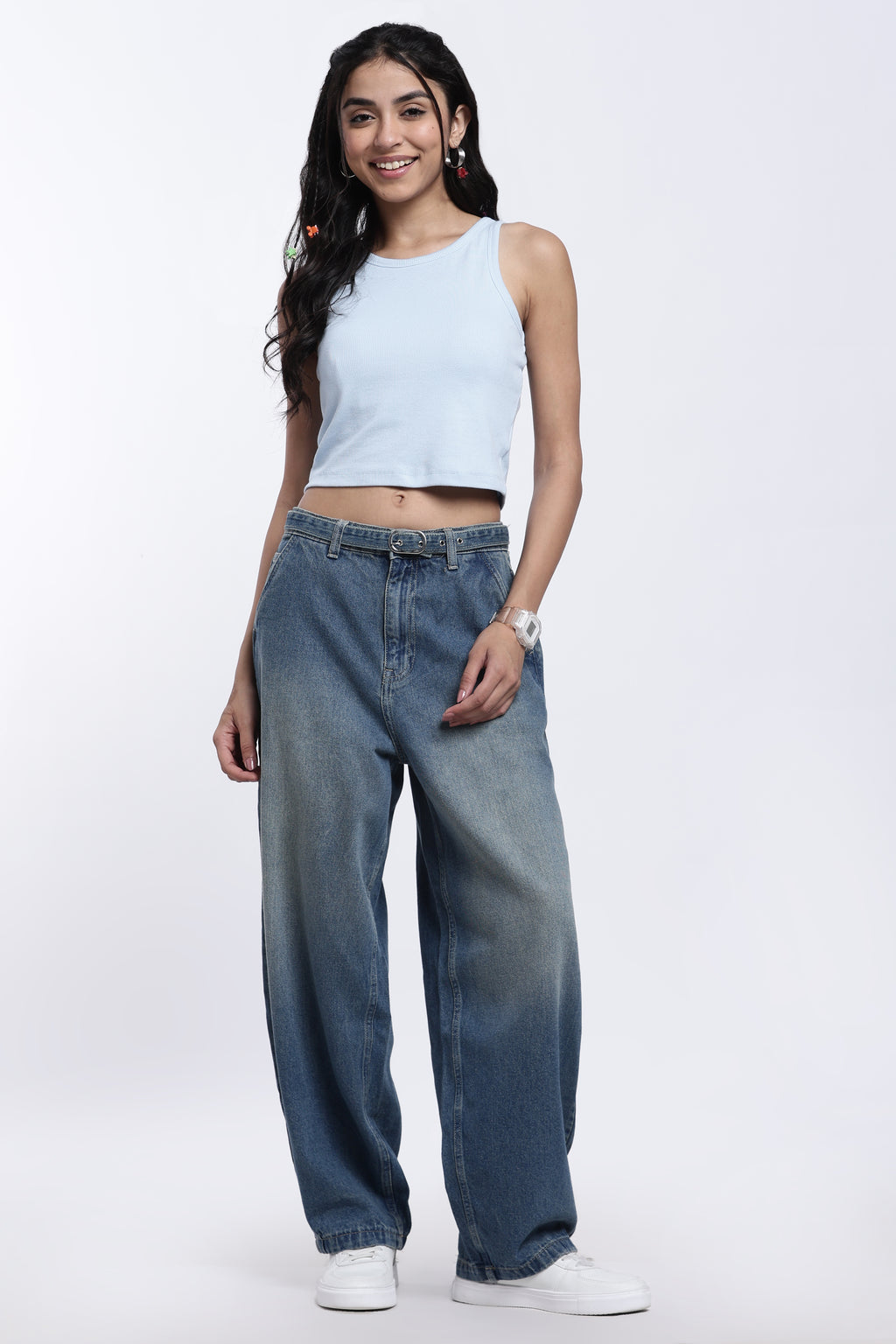 Light Blue Regular Fit Crop Top For Women - Image 6