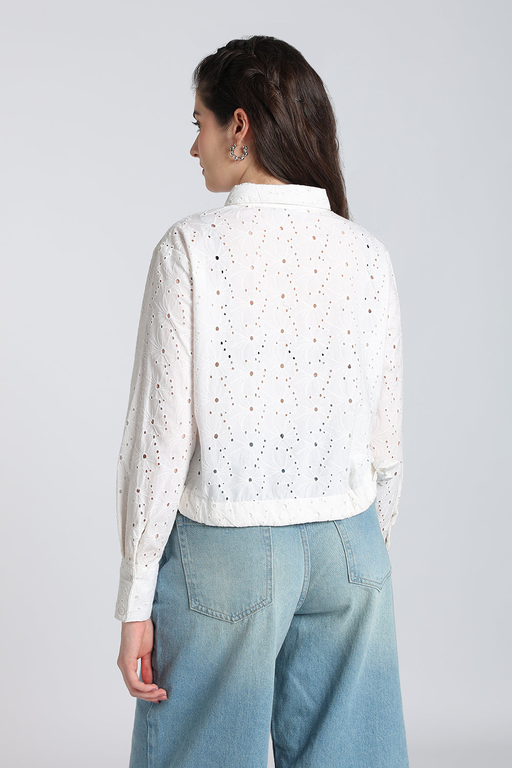 White Cut Work Boxy Fit Shirt for Women - Image 5