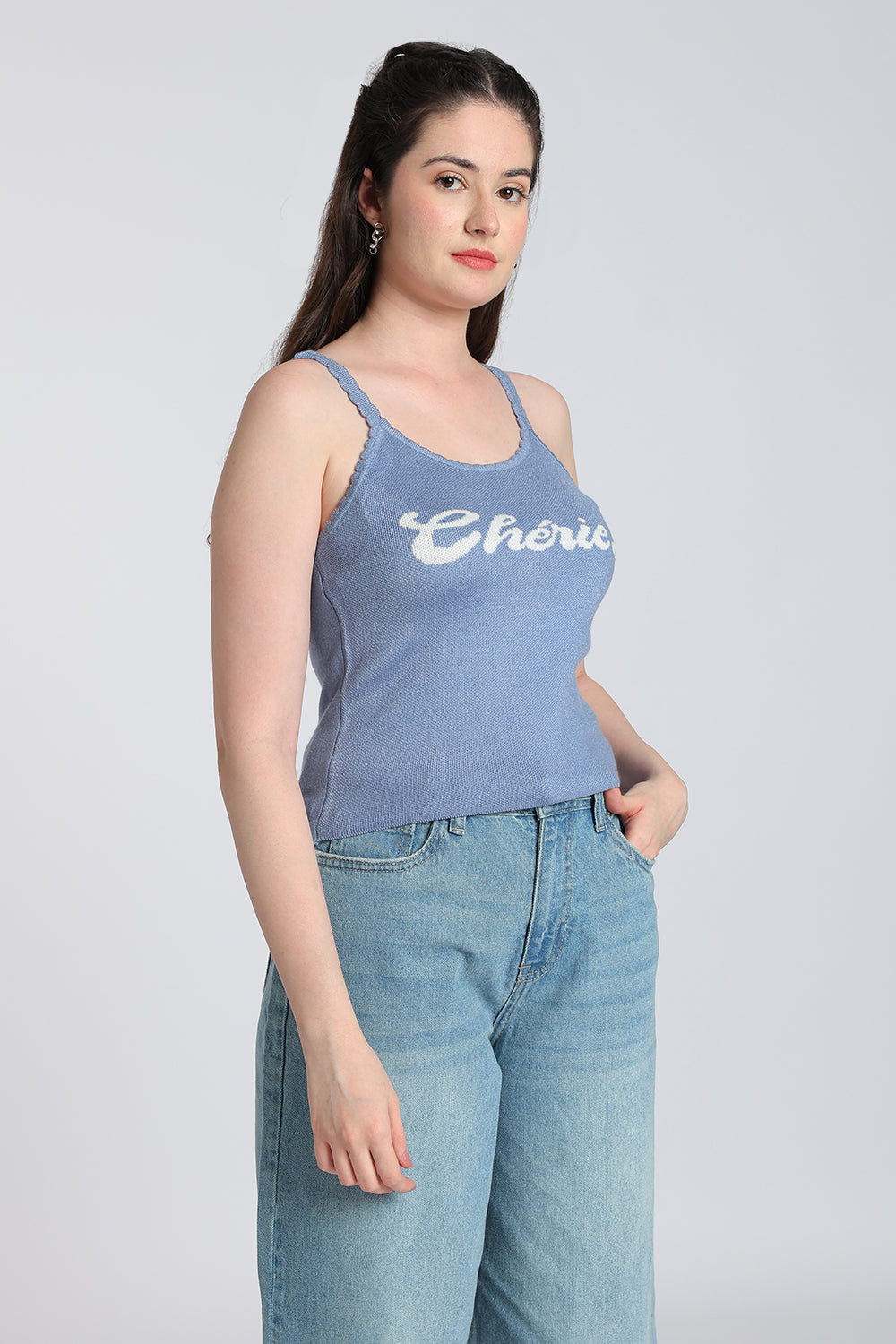 Blue Typographic Regular Fit Tank Top for Women - Image 4